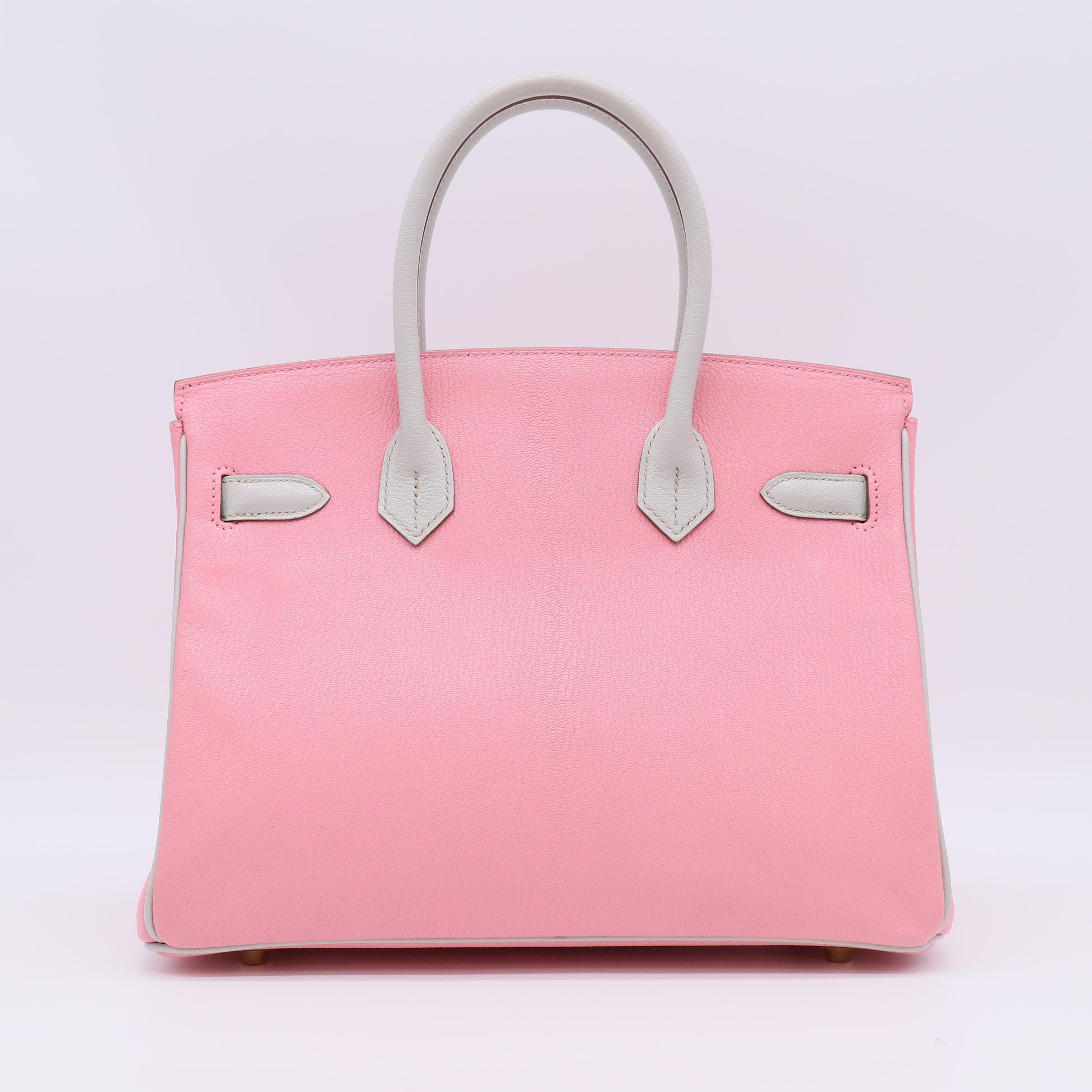 Rose Sakura and Gris Perle Chèvre Special Order HSS Birkin 30 Brushed Gold Hardware B23284