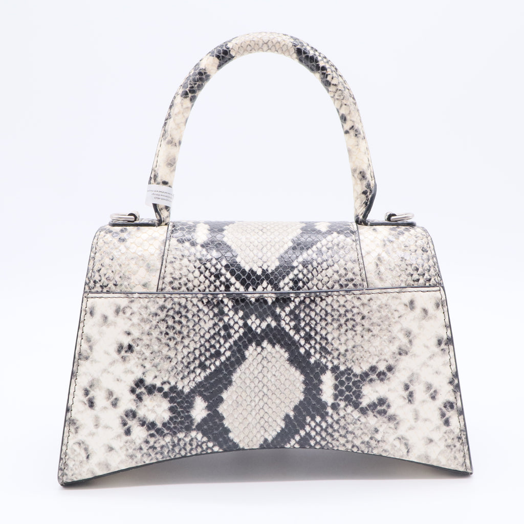 Shiny Calfskin Python Effect Small Hourglass Top Handle Bag Black White twins