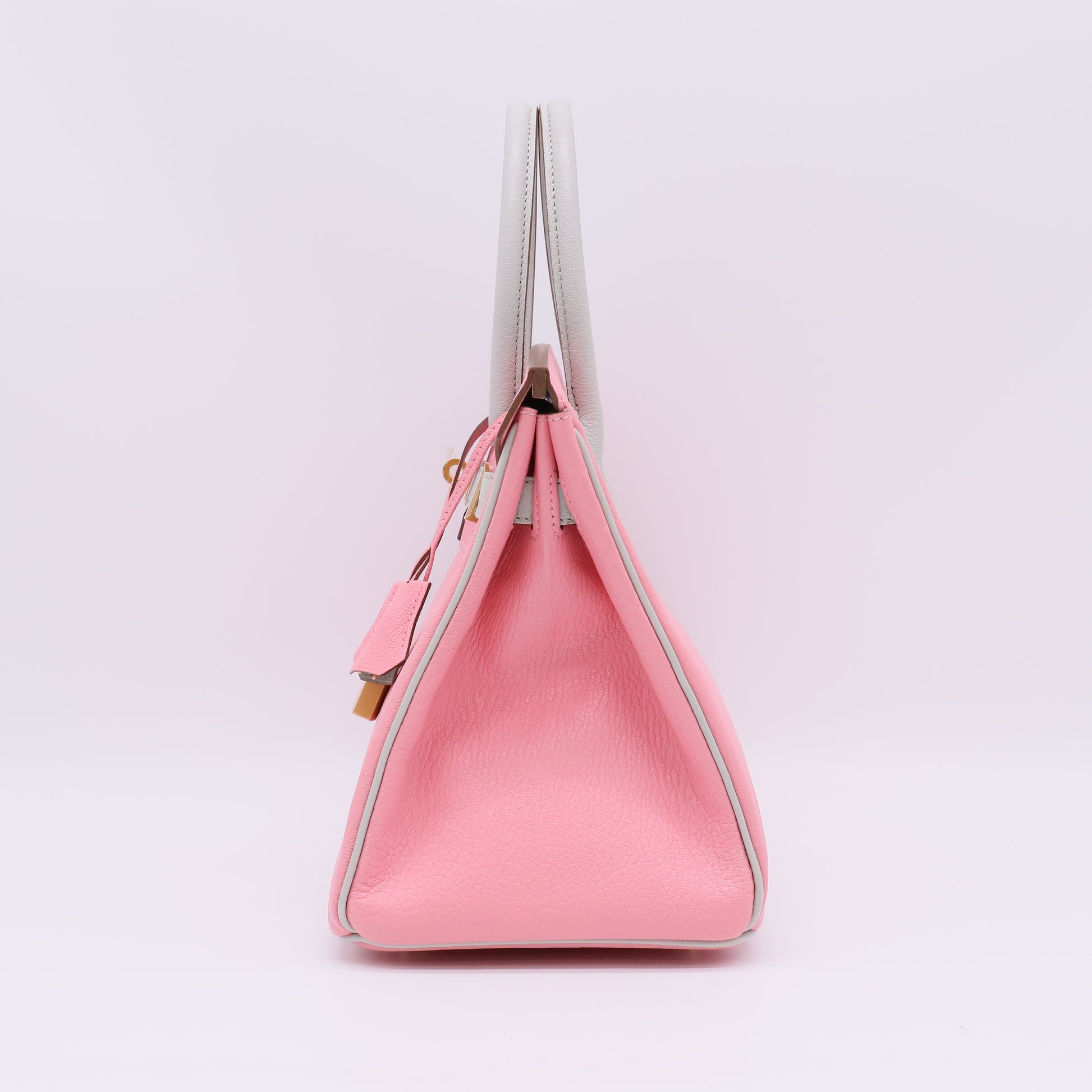 Rose Sakura and Gris Perle Chèvre Special Order HSS Birkin 30 Brushed Gold Hardware B23284