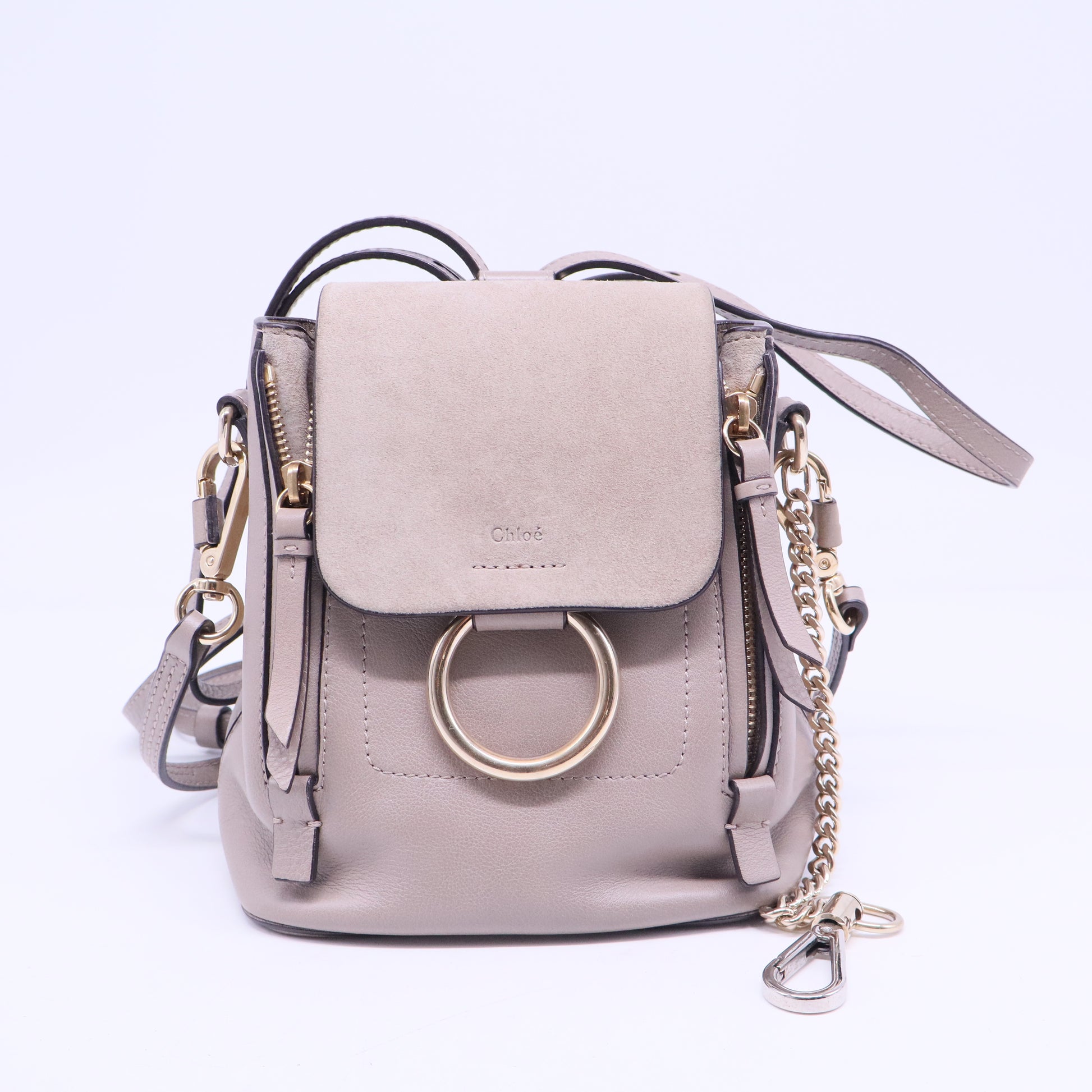 Suede Calfskin Mini Faye Backpack Motty Grey B20975