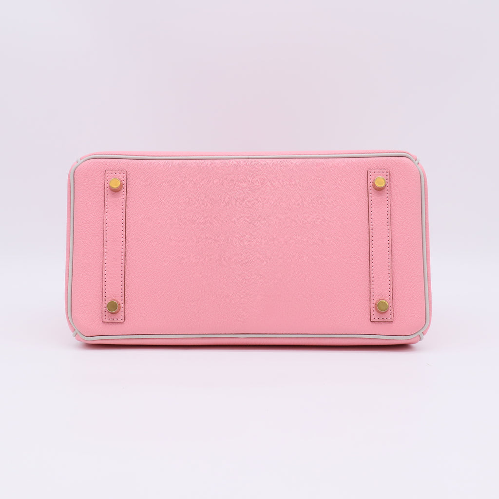 Rose Sakura and Gris Perle Chèvre Special Order HSS Birkin 30 Brushed Gold Hardware B23284