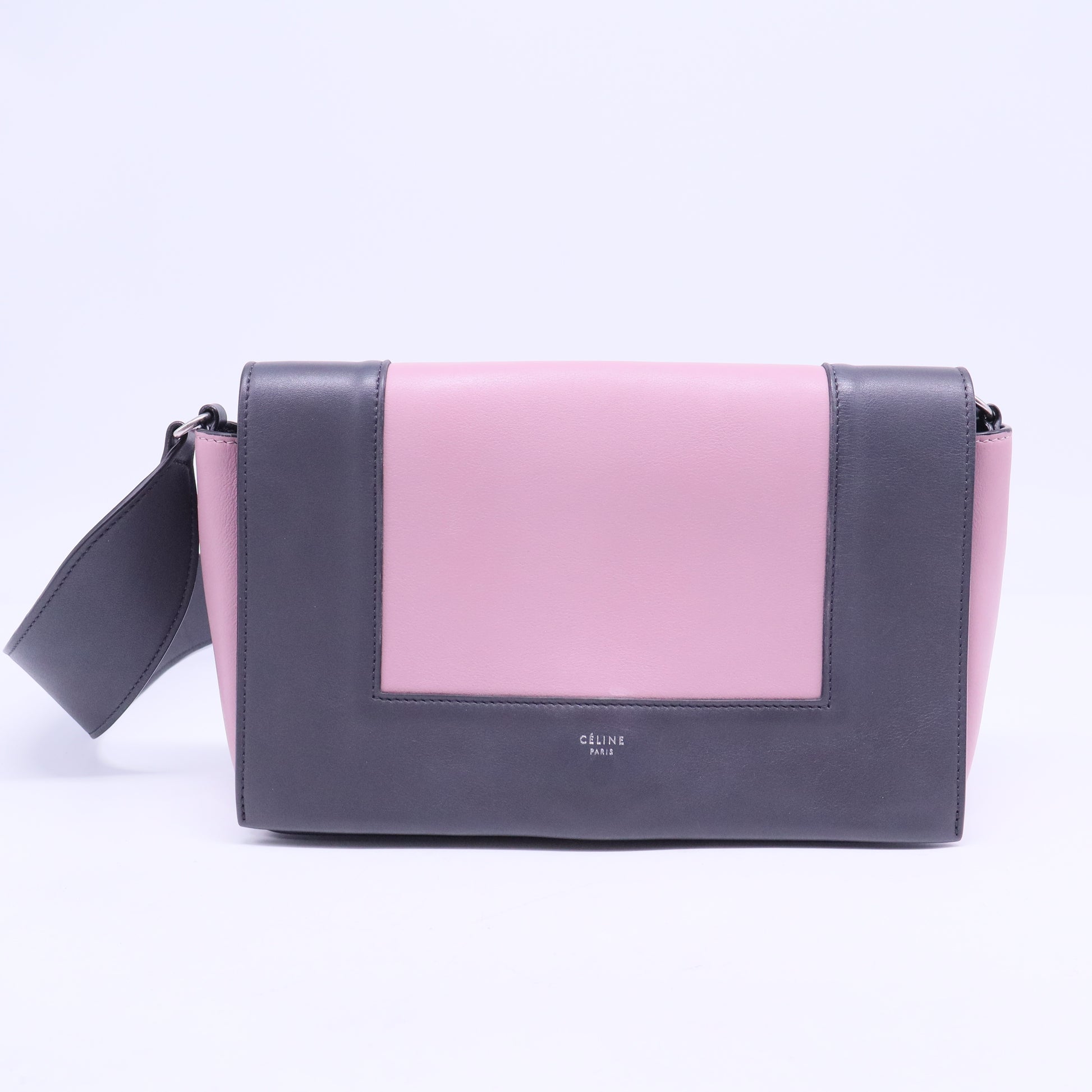 Shiny Smooth Calfskin Medium Frame Shoulder Bag Liquorice Antique Rose