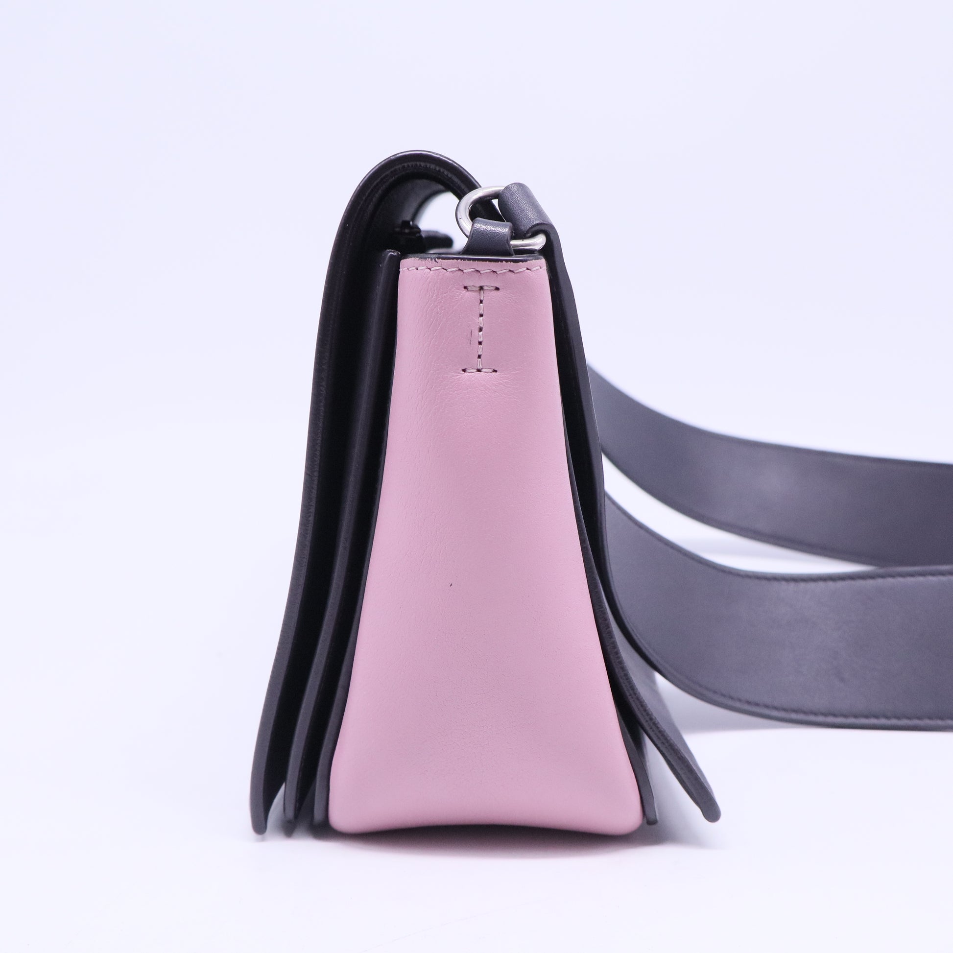 Shiny Smooth Calfskin Medium Frame Shoulder Bag Liquorice Antique Rose