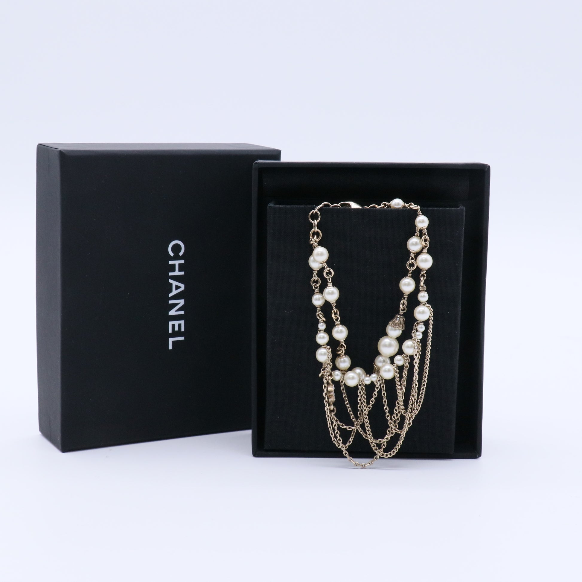 Faux Pearl CC Chain Multistrand Necklace twins