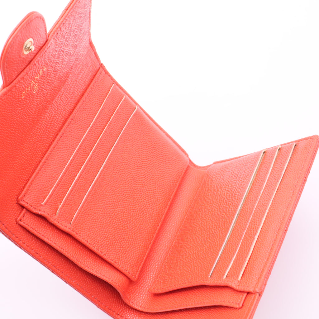 CHANEL Quilted Leather Wallet with Gold Buckle Red twins