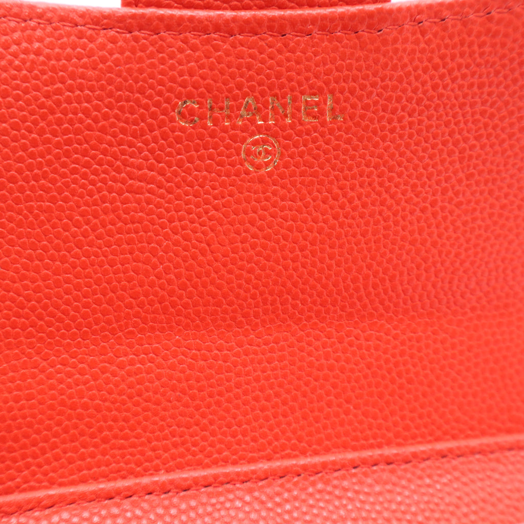 CHANEL Quilted Leather Wallet with Gold Buckle Red twins