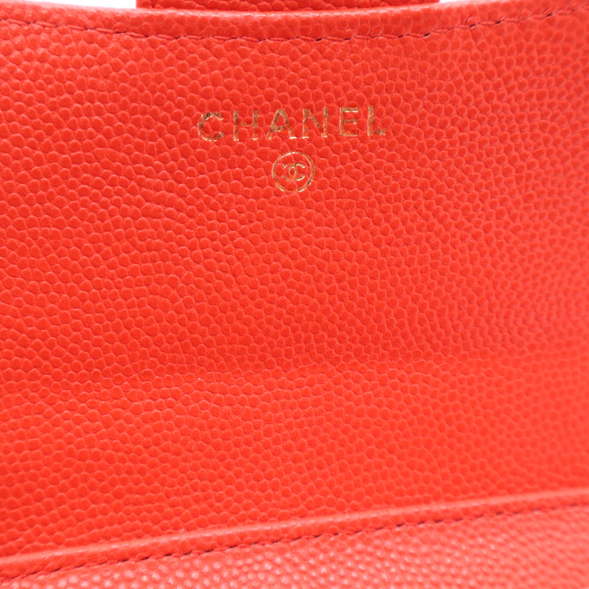 CHANEL Quilted Leather Wallet with Gold Buckle Red twins