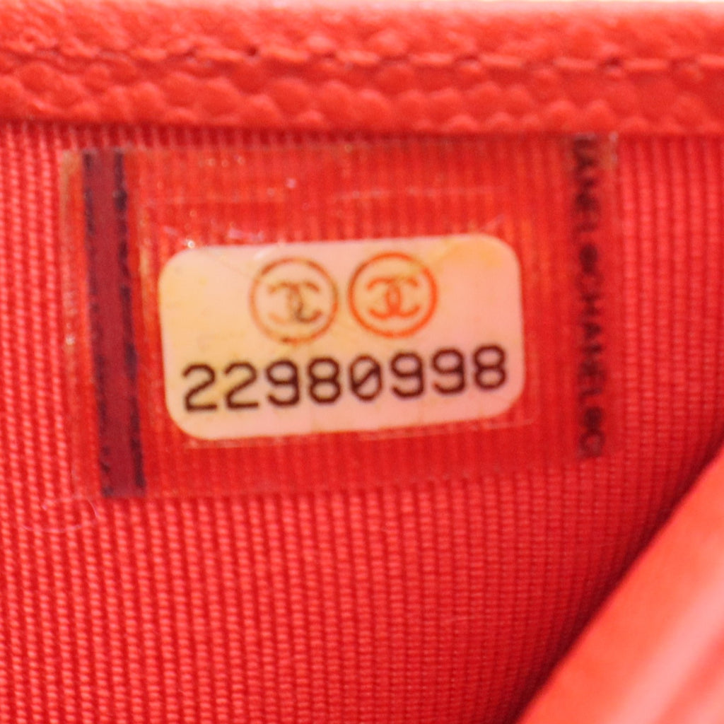 CHANEL Quilted Leather Wallet with Gold Buckle Red twins