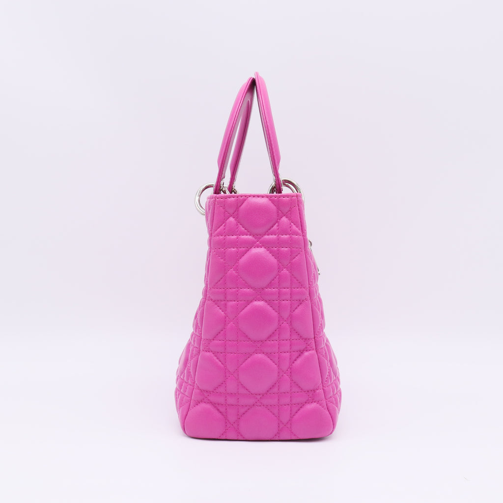 Christian Dior Lambskin Cannage Medium Lady Dior Bag in Fuchsia Pink B23216