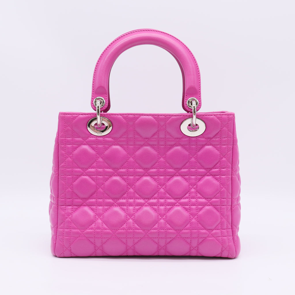Christian Dior Lambskin Cannage Medium Lady Dior Bag in Fuchsia Pink B23216