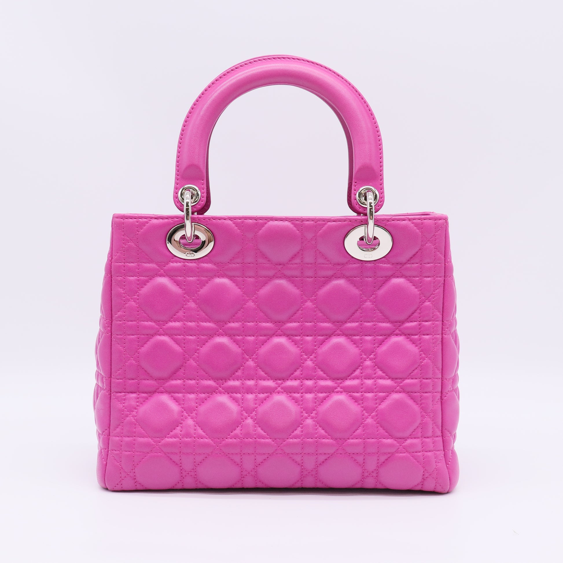 Christian Dior Lambskin Cannage Medium Lady Dior Bag in Fuchsia Pink B23216