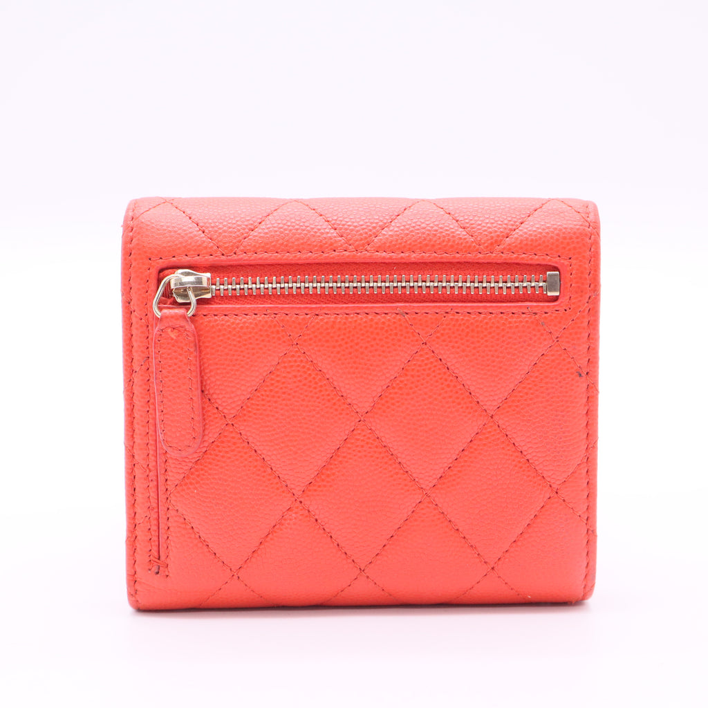 CHANEL Quilted Leather Wallet with Gold Buckle Red twins