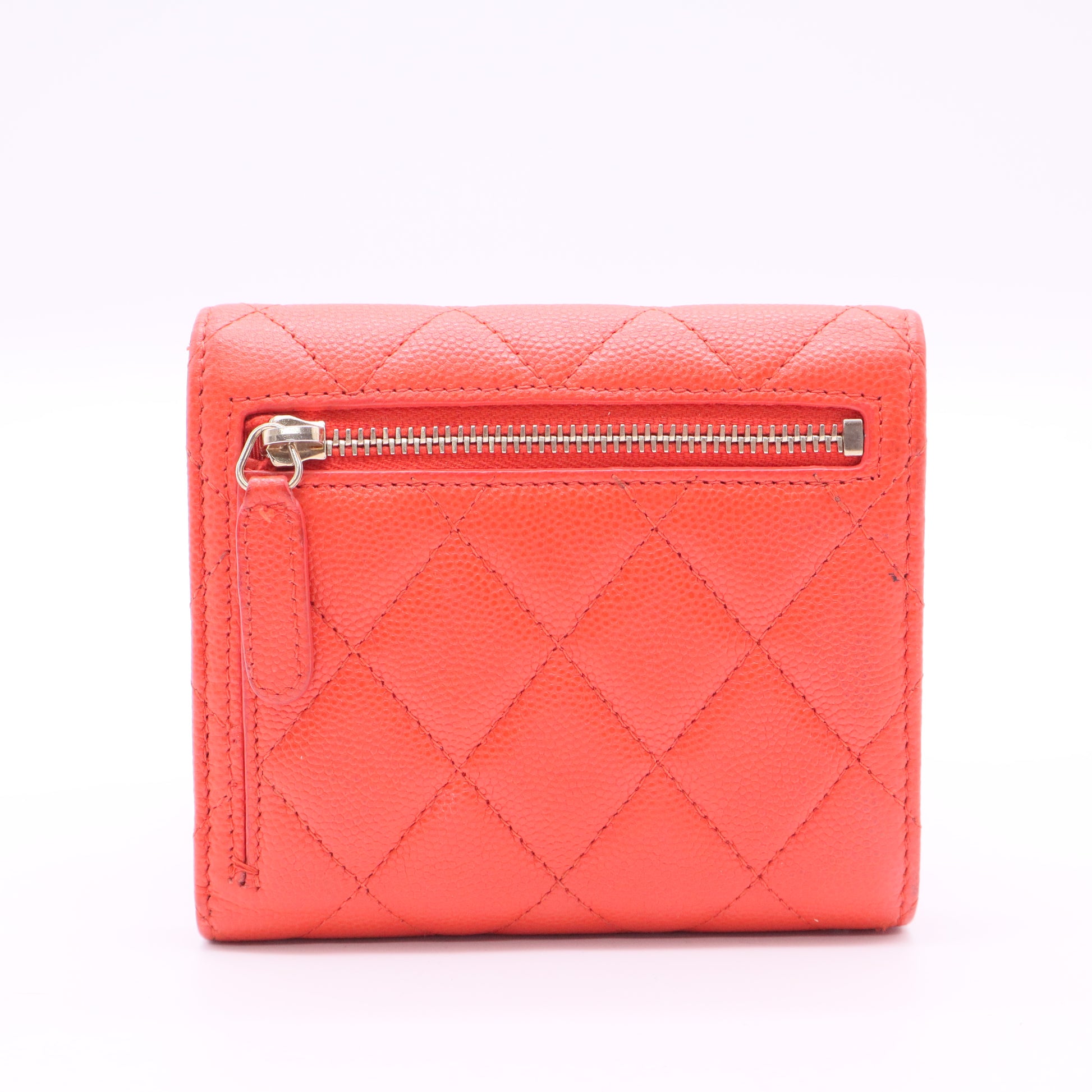 CHANEL Quilted Leather Wallet with Gold Buckle Red twins