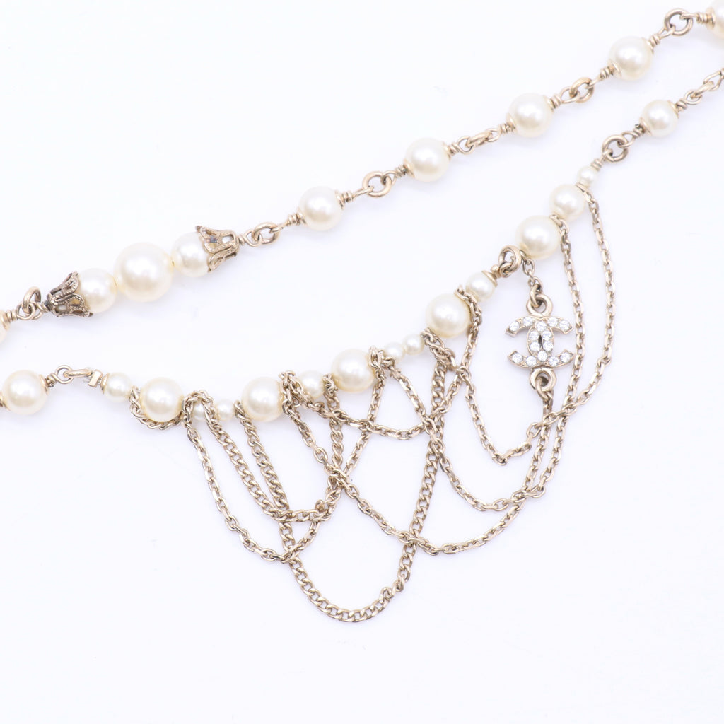 Faux Pearl CC Chain Multistrand Necklace twins