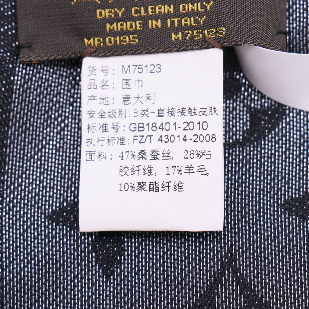 Black/Silver Monogram Silk/Wool Shine Shawl Scarf W23023