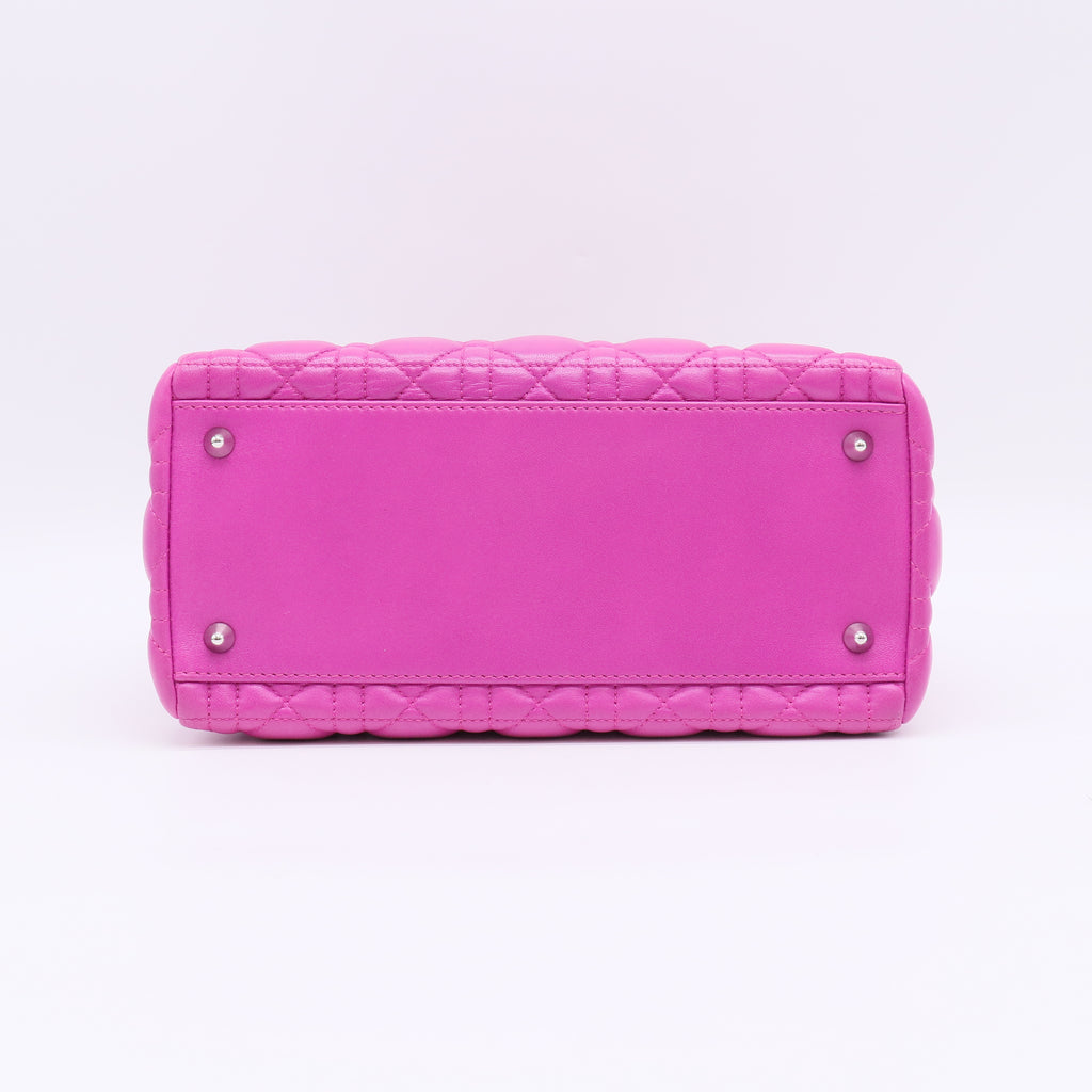 Christian Dior Lambskin Cannage Medium Lady Dior Bag in Fuchsia Pink B23216
