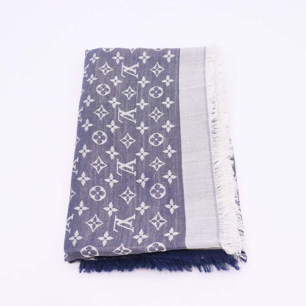 Silk Wool Monogram Denim Shawl Blue W23024