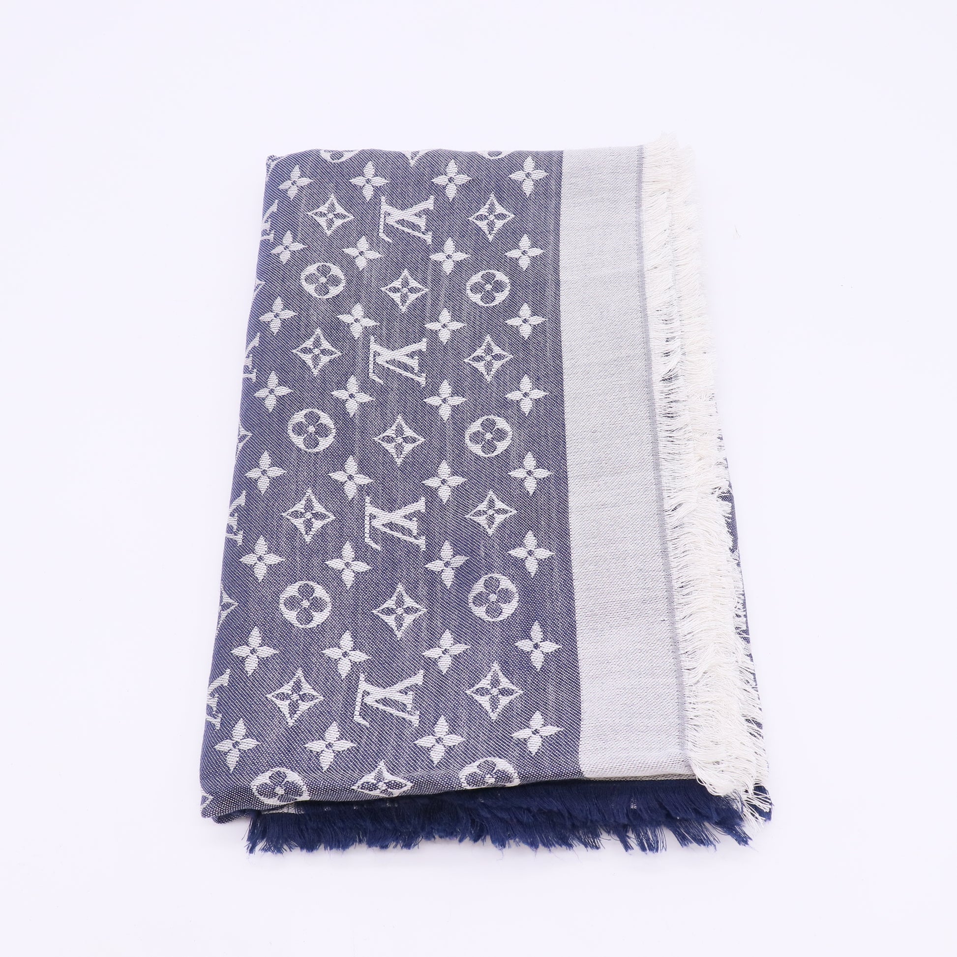 Silk Wool Monogram Denim Shawl Blue W23024