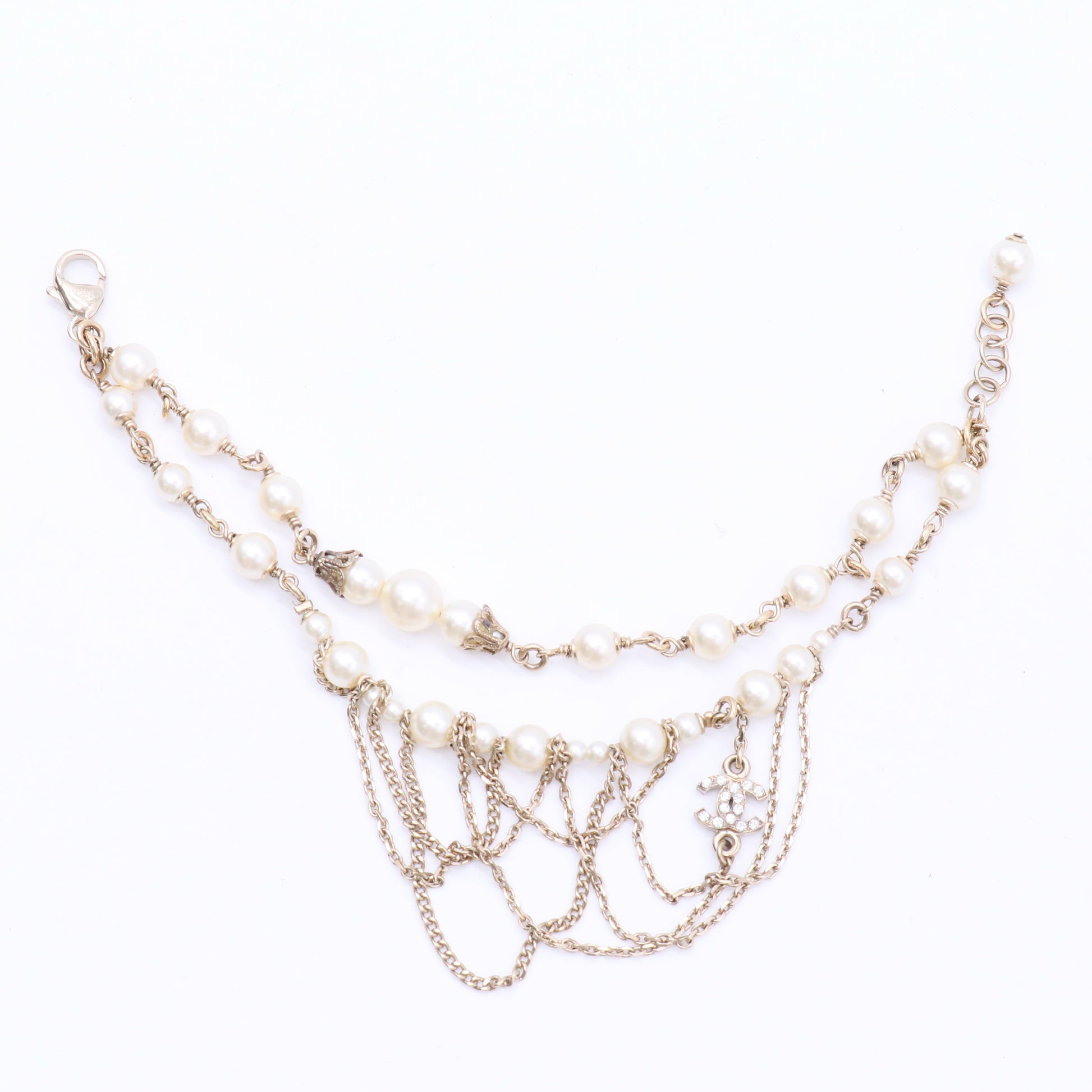 Faux Pearl CC Chain Multistrand Necklace twins