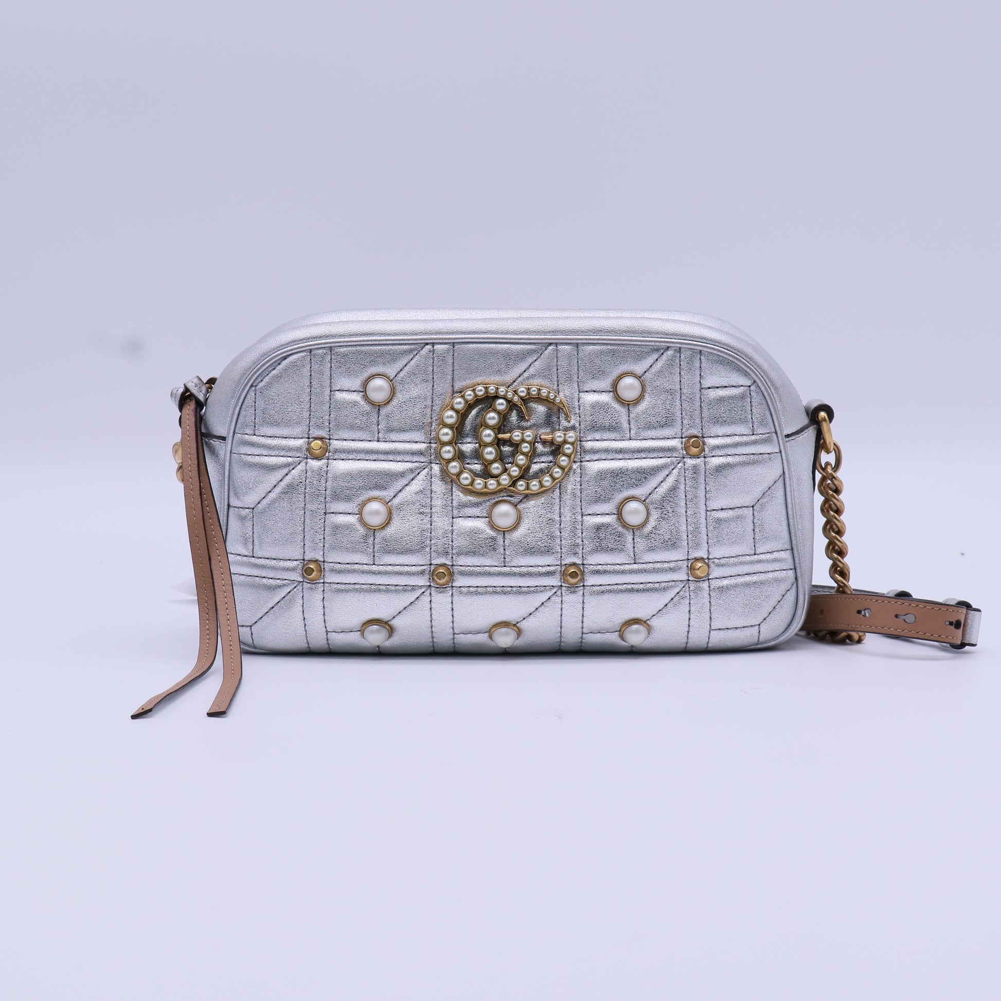 Gucci GG Marmont Pearl Studded Matelass Leather Crossbody Bag B21899