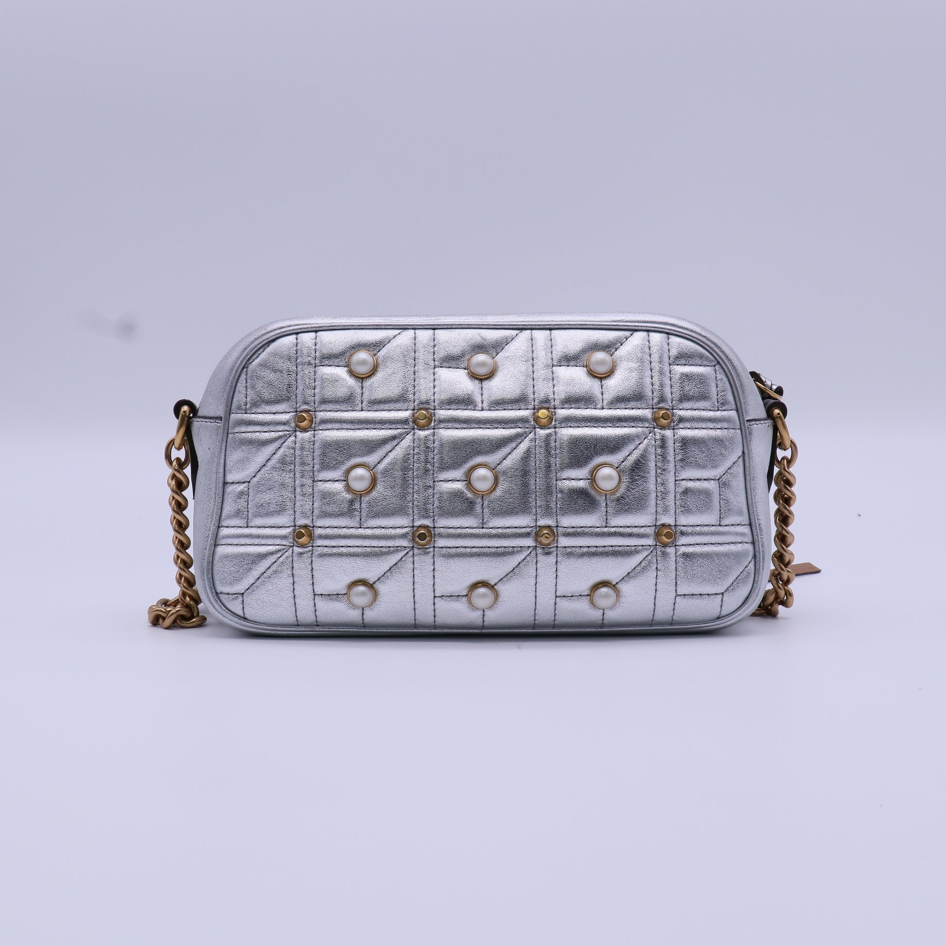 Gucci GG Marmont Pearl Studded Matelass Leather Crossbody Bag B21899