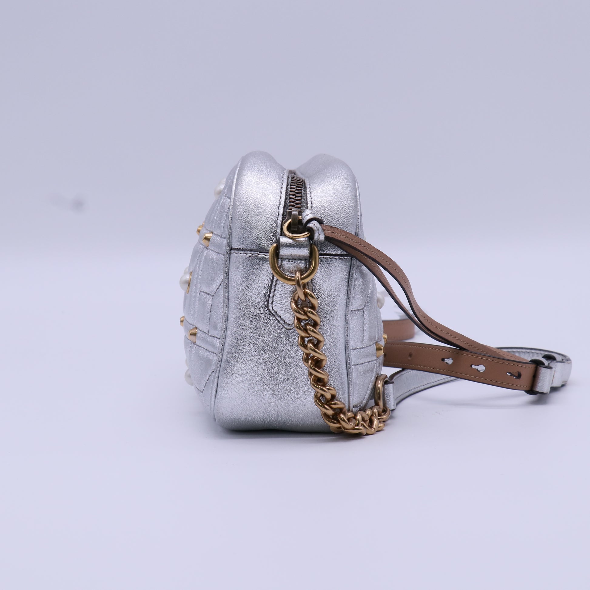Gucci GG Marmont Pearl Studded Matelass Leather Crossbody Bag B21899