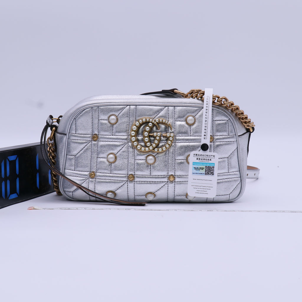 Gucci GG Marmont Pearl Studded Matelass Leather Crossbody Bag B21899