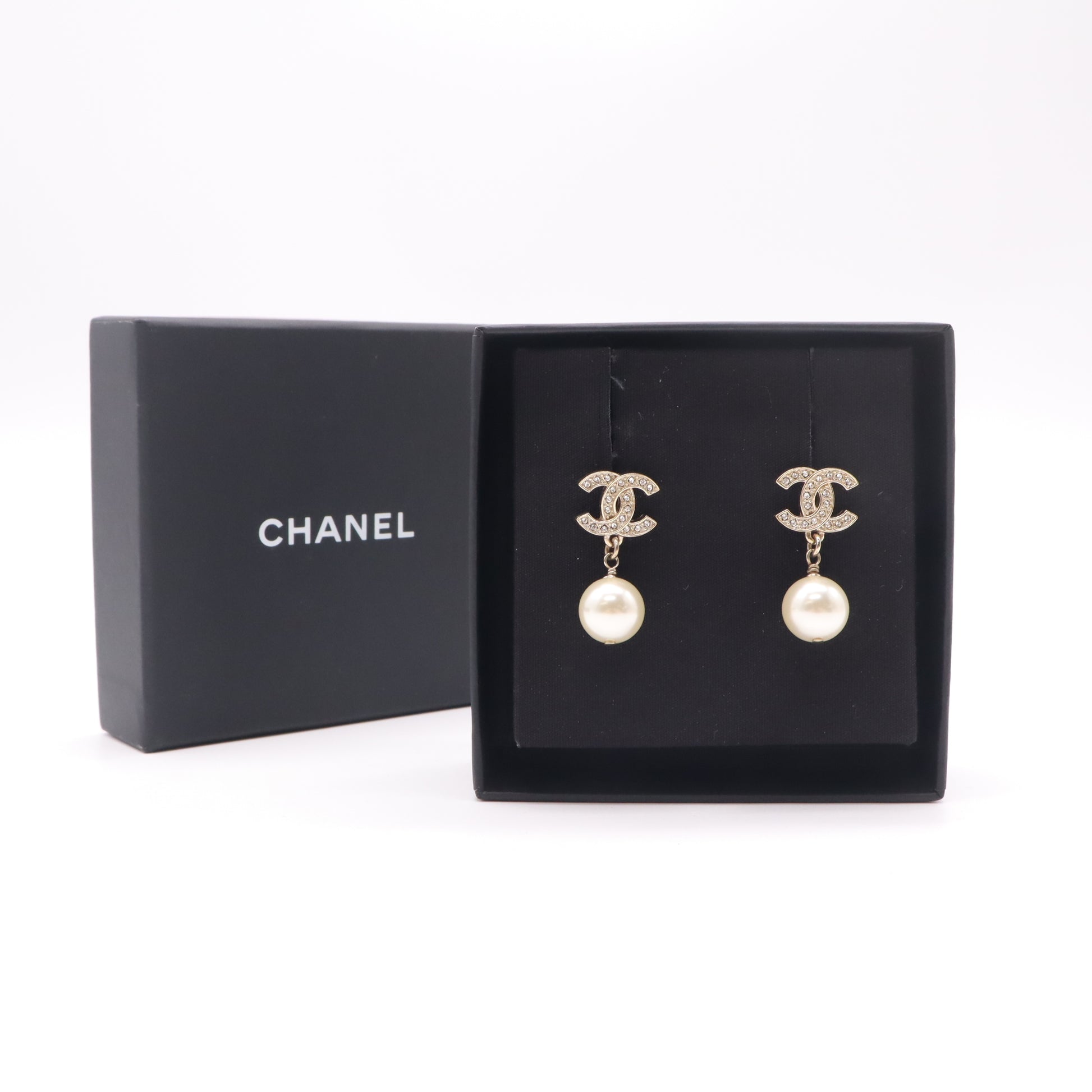 Chanel Classic Crystal CC Pearl Drop Earrings W22497