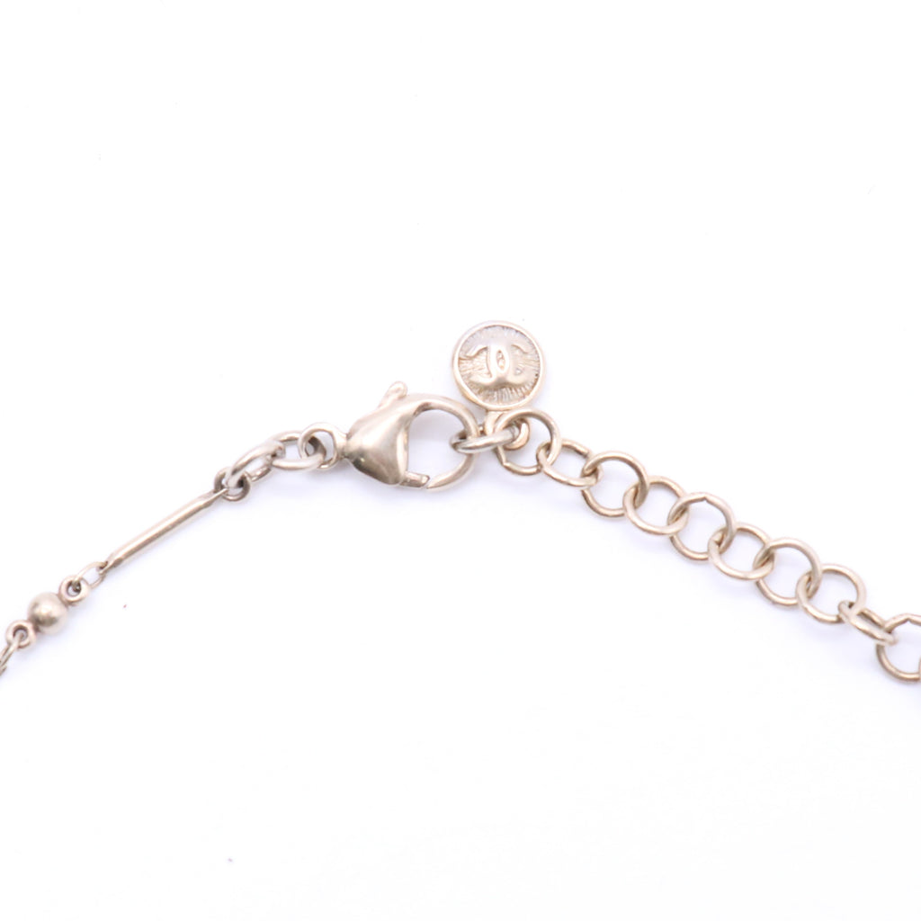 Pearl Crystal Bead CC Long Necklace Black Silver twins