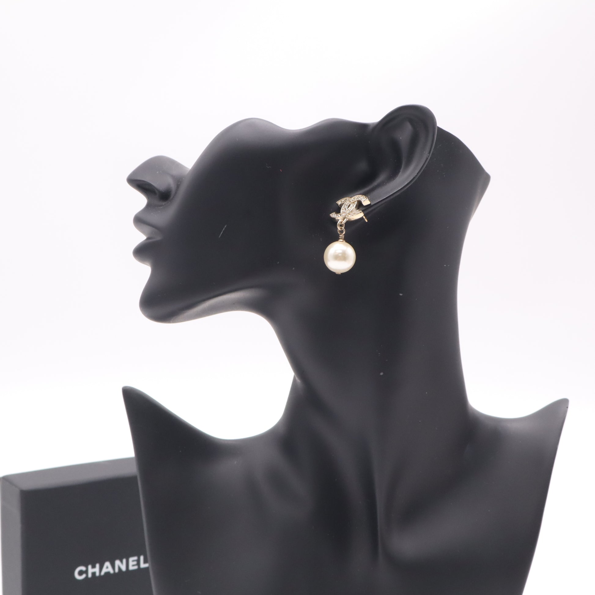Chanel Classic Crystal CC Pearl Drop Earrings W22497