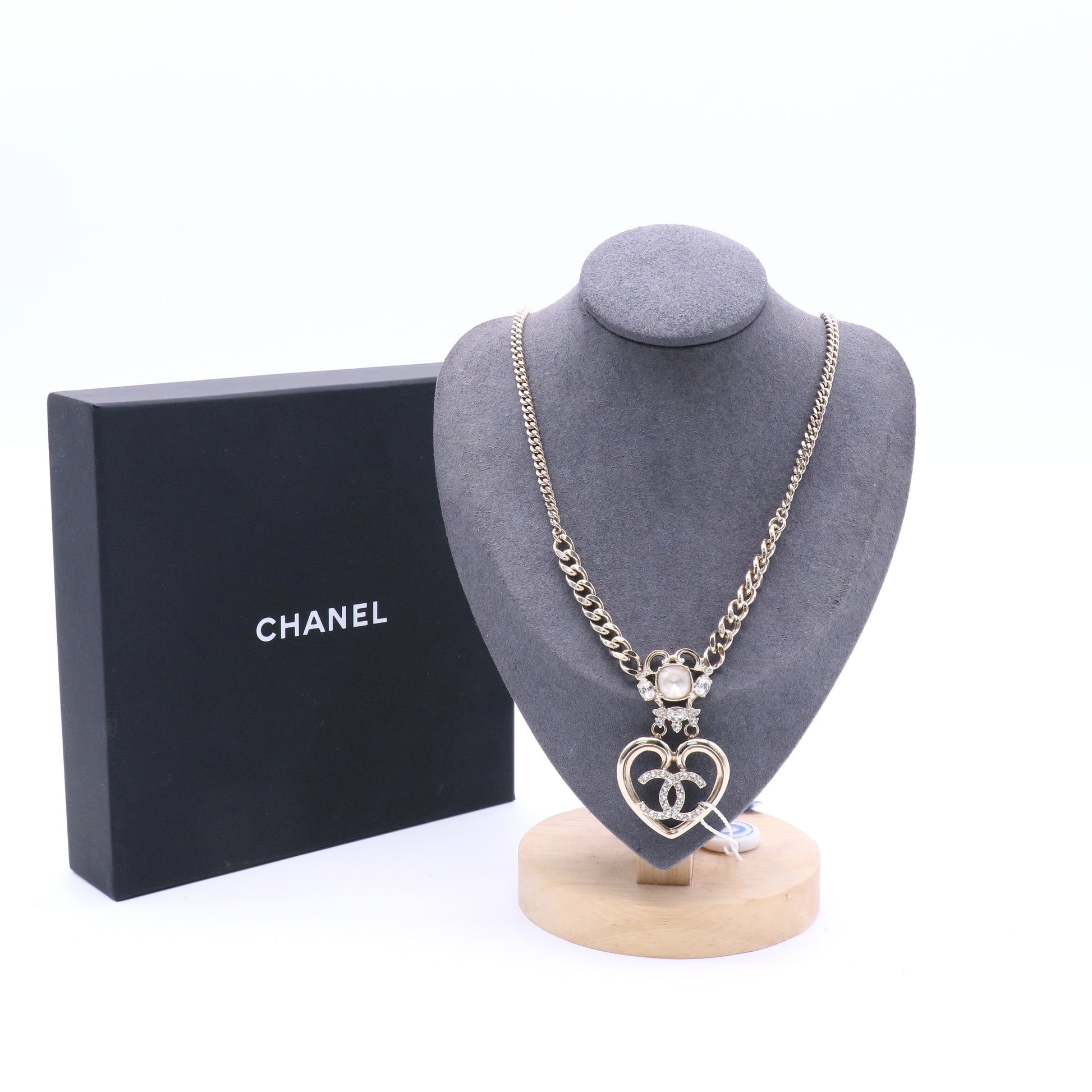 Metal Crystal Heart CC Chain Necklace Gold twins
