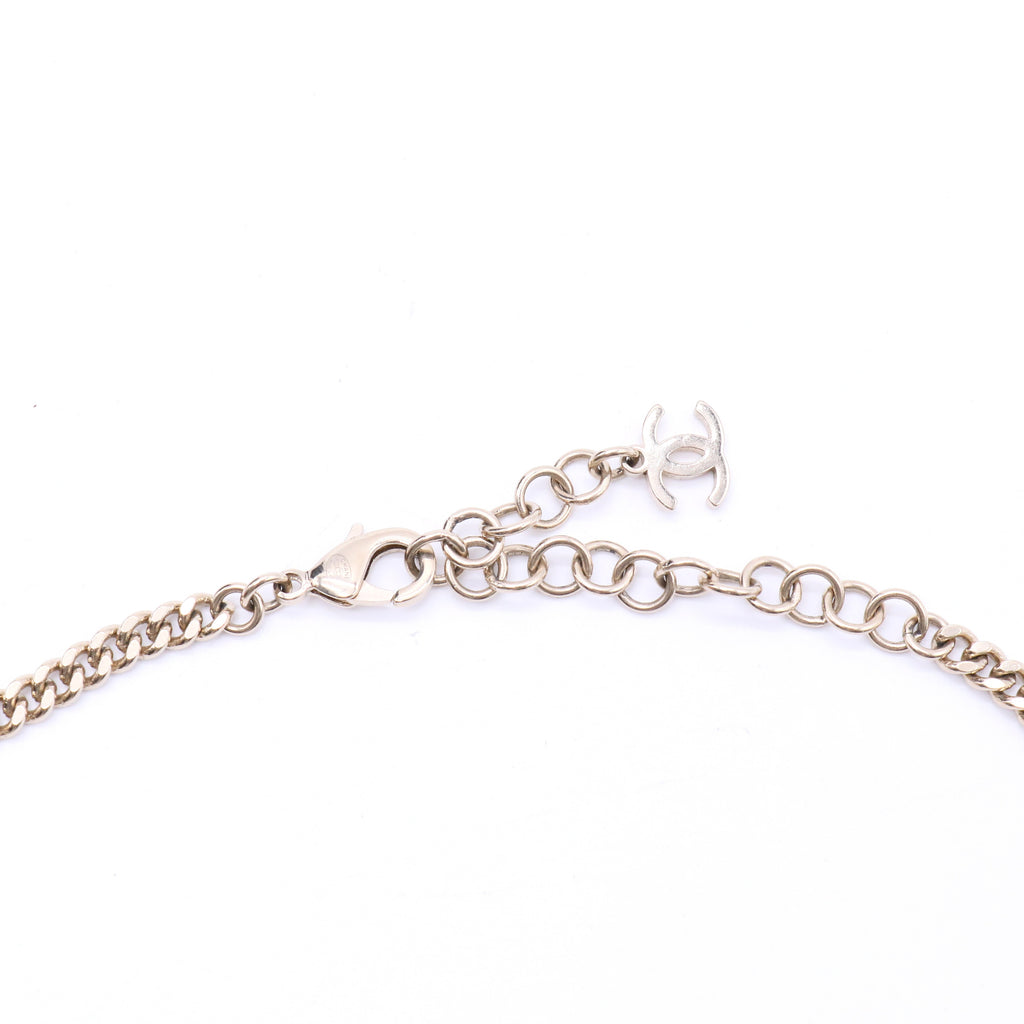 Metal Crystal Heart CC Chain Necklace Gold twins