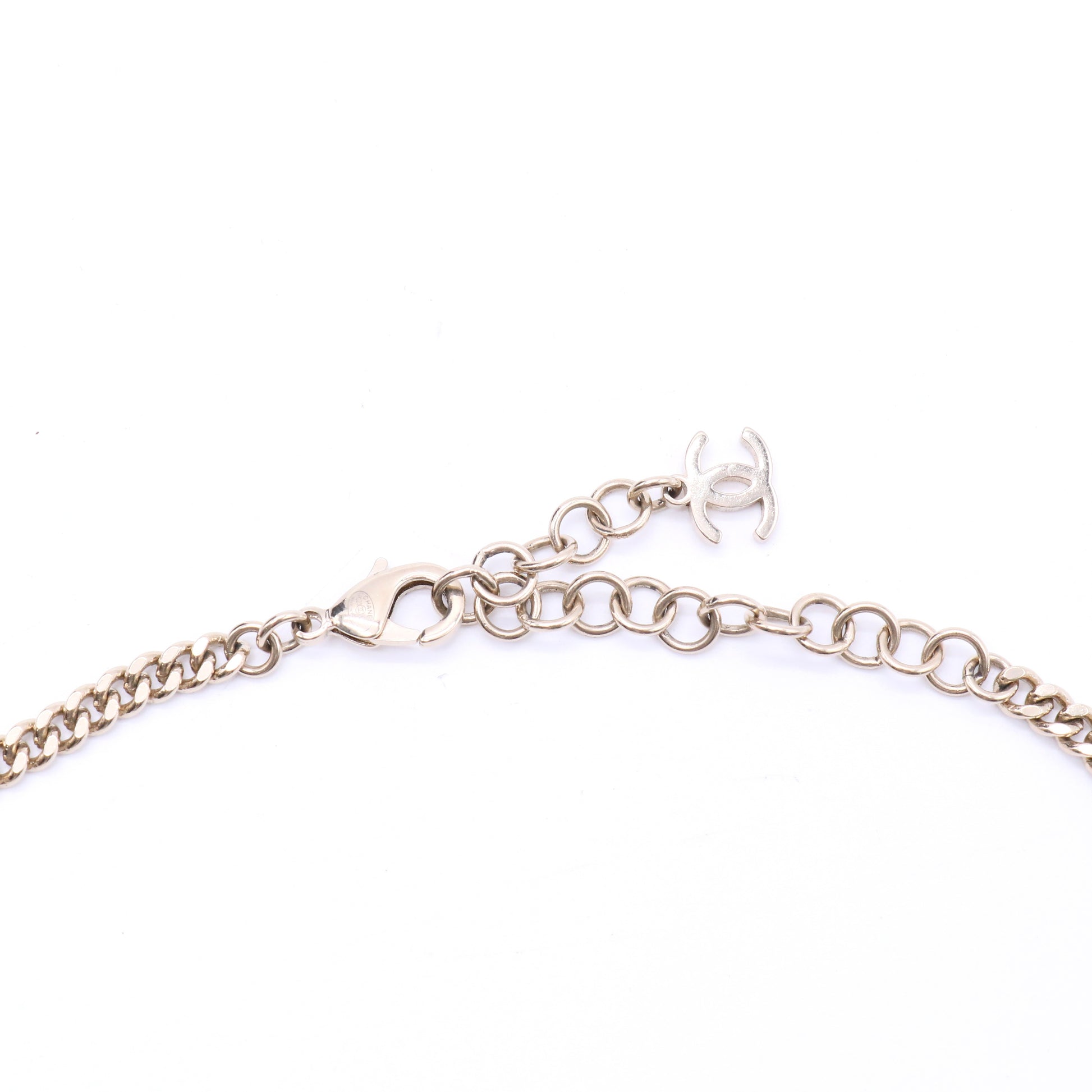 Metal Crystal Heart CC Chain Necklace Gold twins