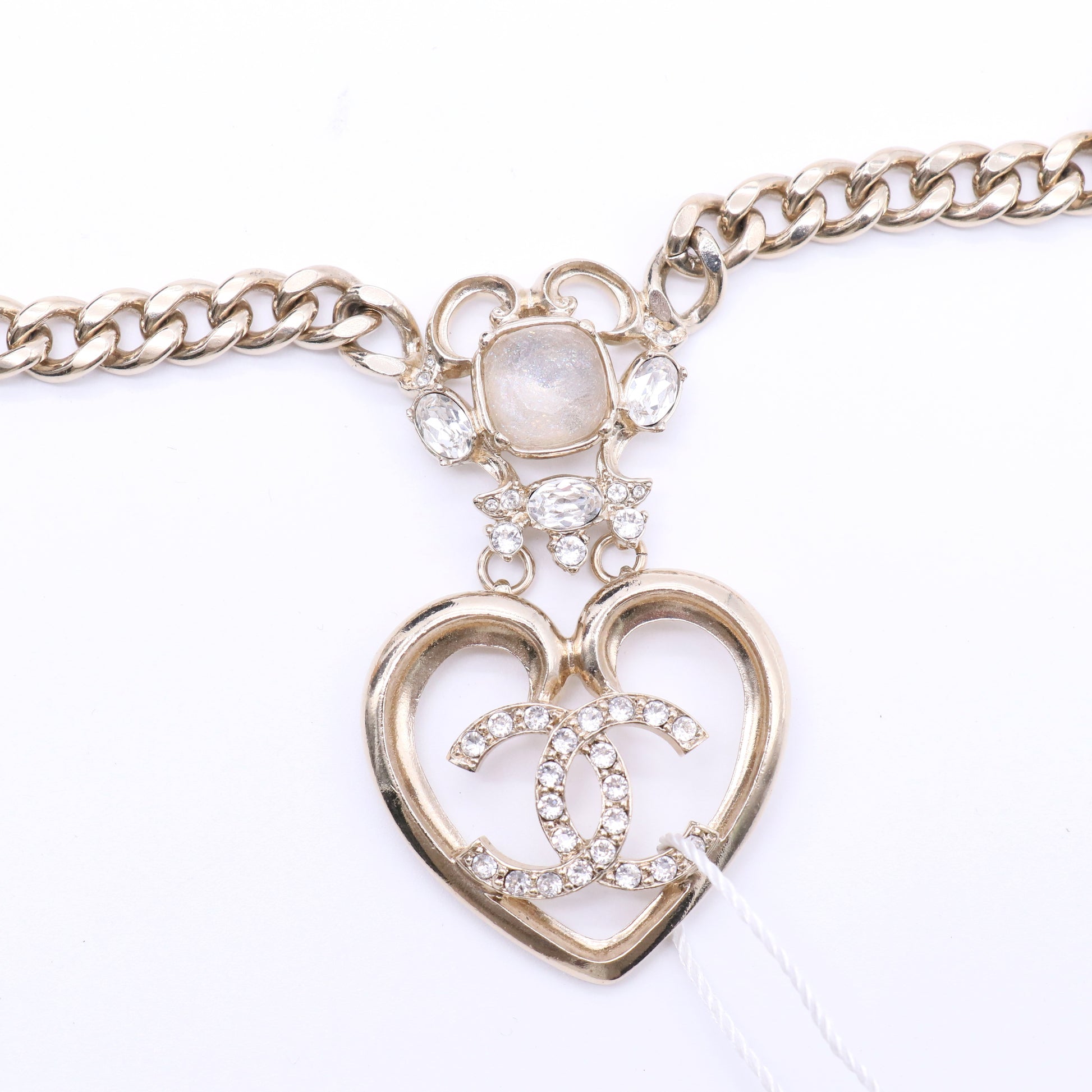 Metal Crystal Heart CC Chain Necklace Gold twins