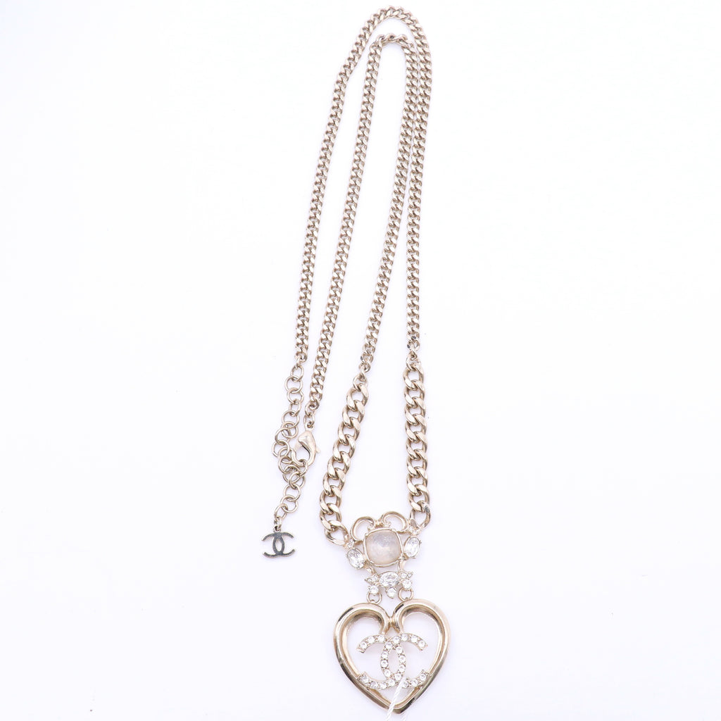 Metal Crystal Heart CC Chain Necklace Gold twins