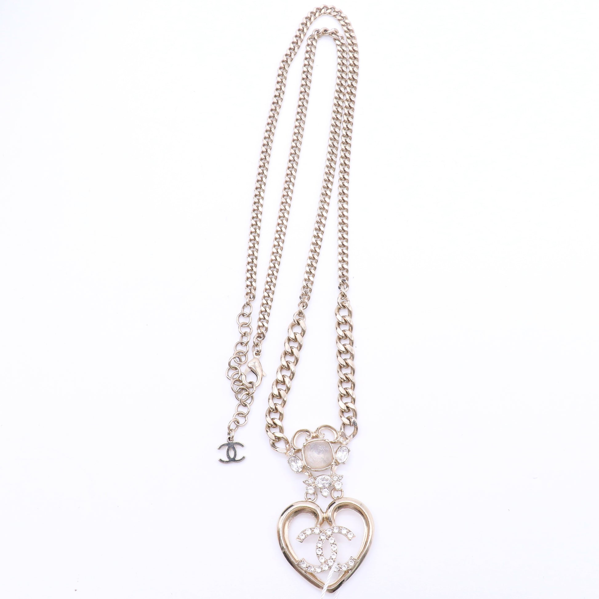 Metal Crystal Heart CC Chain Necklace Gold twins