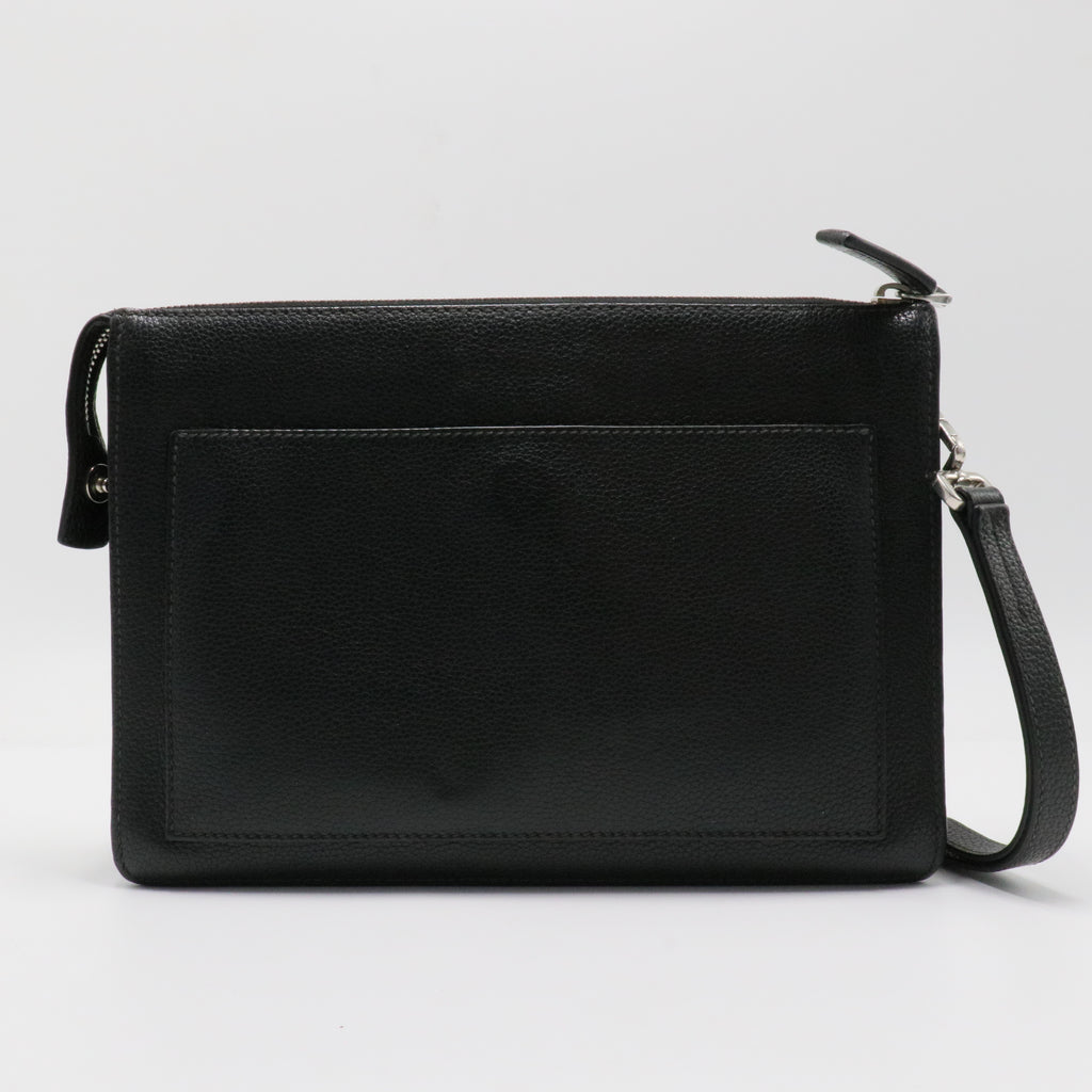 Saffiano enamel triangle logo zipped clutch