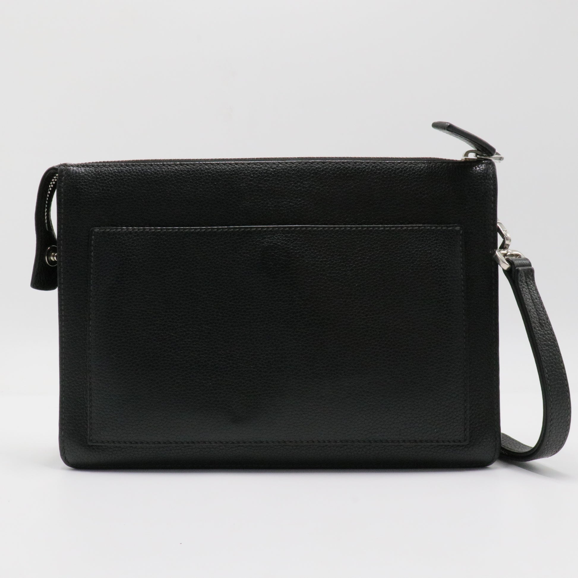 Saffiano enamel triangle logo zipped clutch