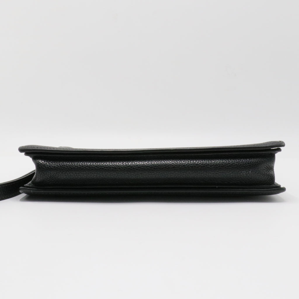 Saffiano enamel triangle logo zipped clutch
