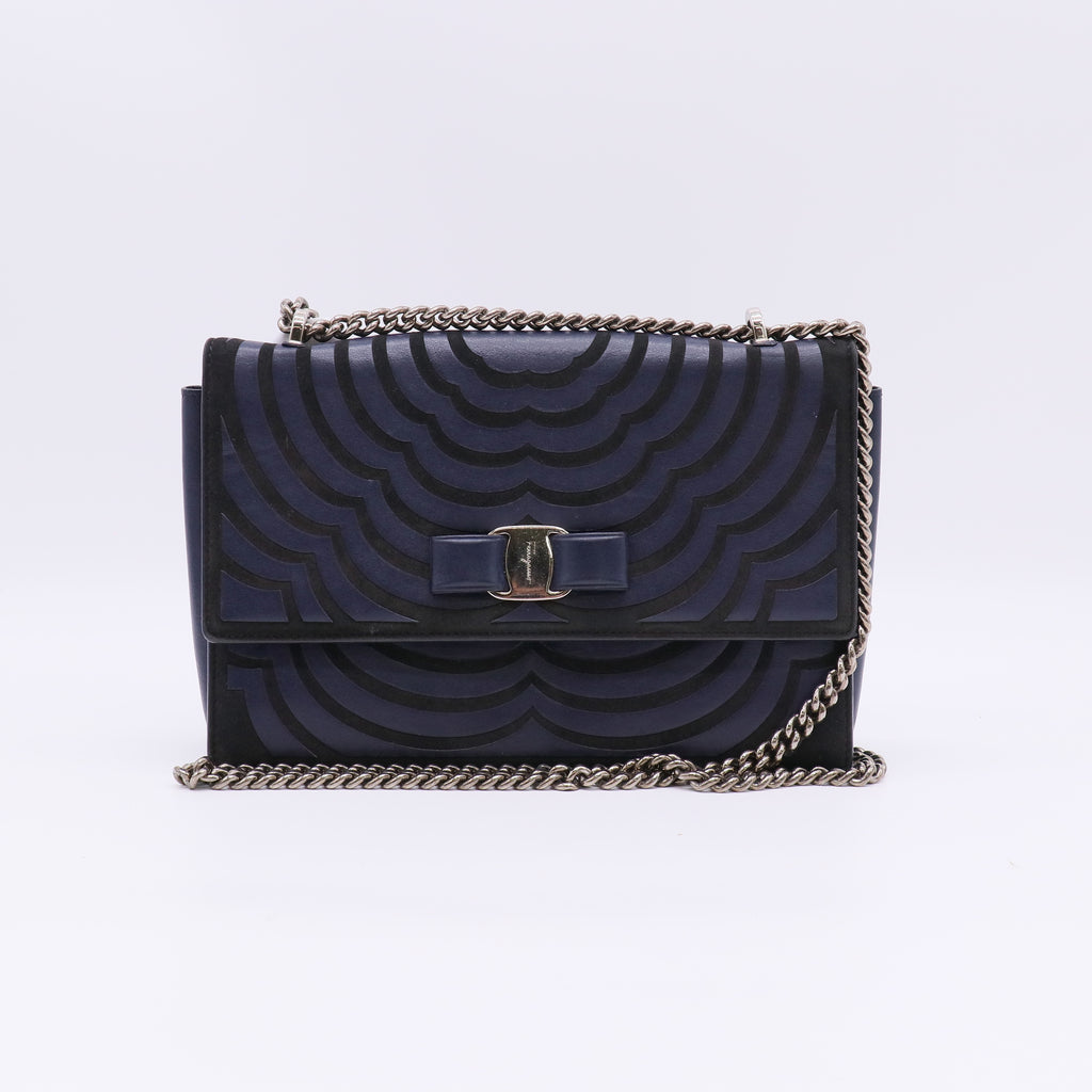 Salvatore Ferragamo Vara Bow Scallop Laser-Cut Chain Flap Bag B23149