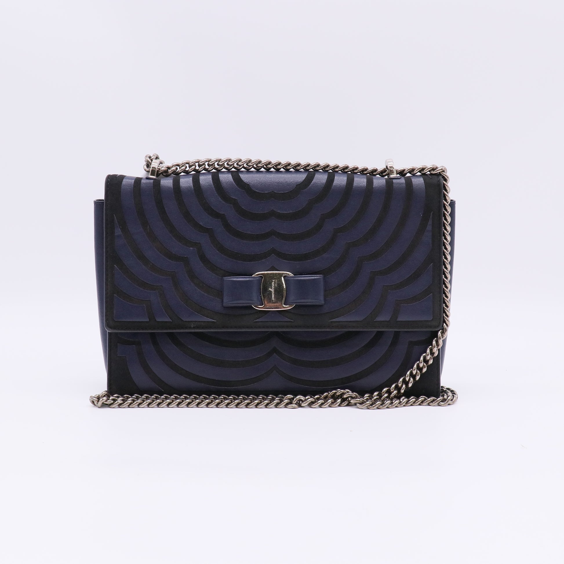Salvatore Ferragamo Vara Bow Scallop Laser-Cut Chain Flap Bag B23149
