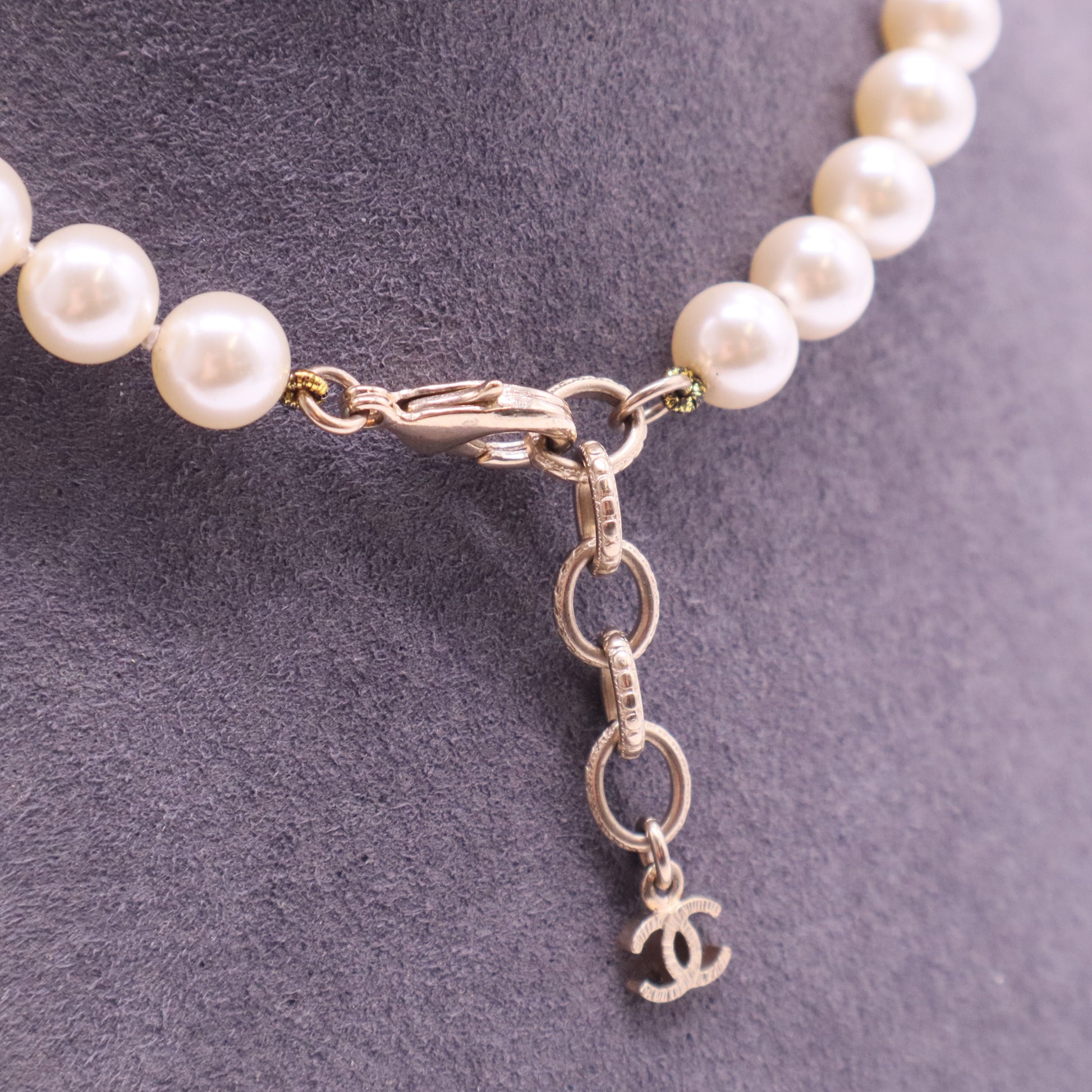 Chanel Faux Pearl & Crystal CC Pendant Necklace twins