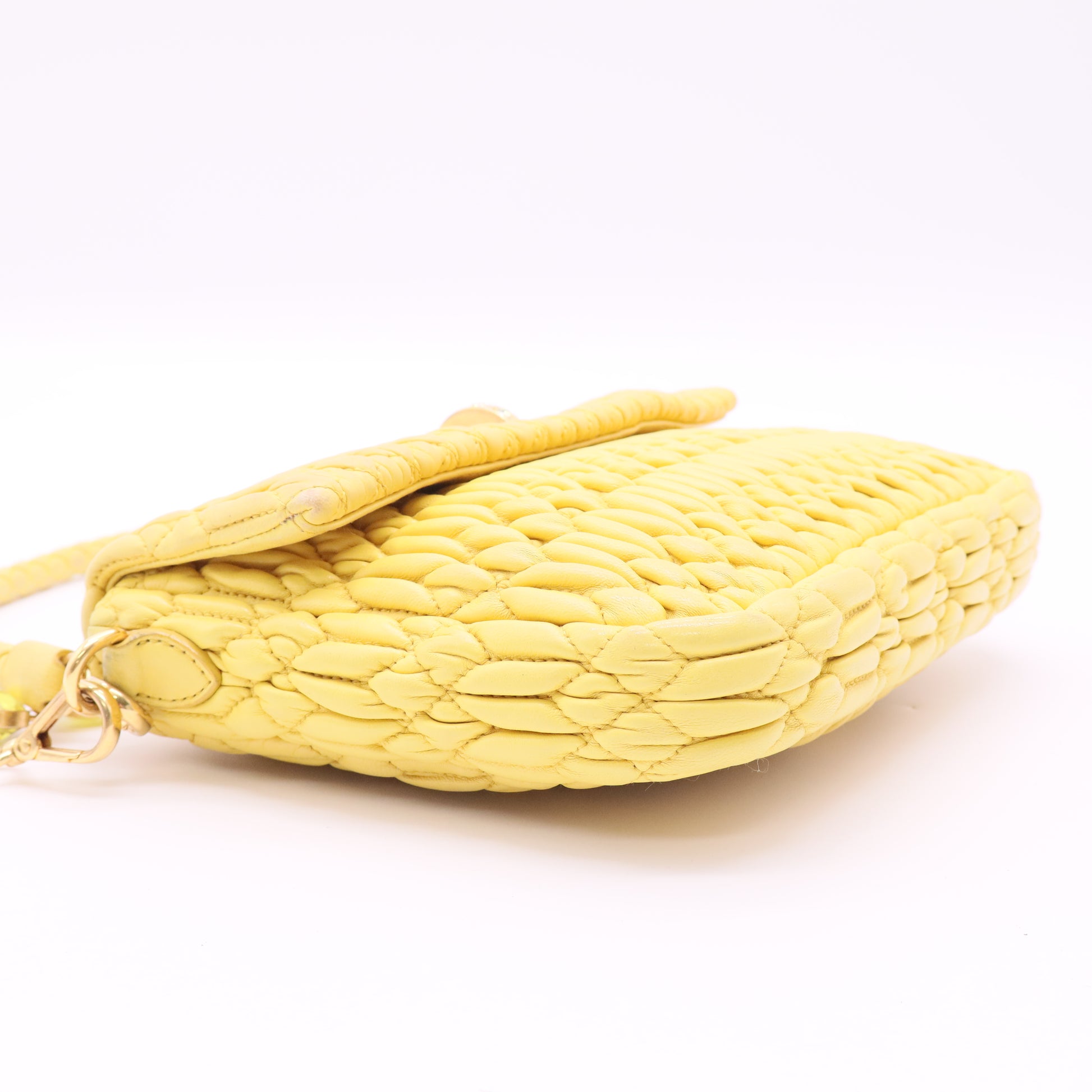 Miumiu Matterasse crystal chain in silver with yellow shoulder strap twins