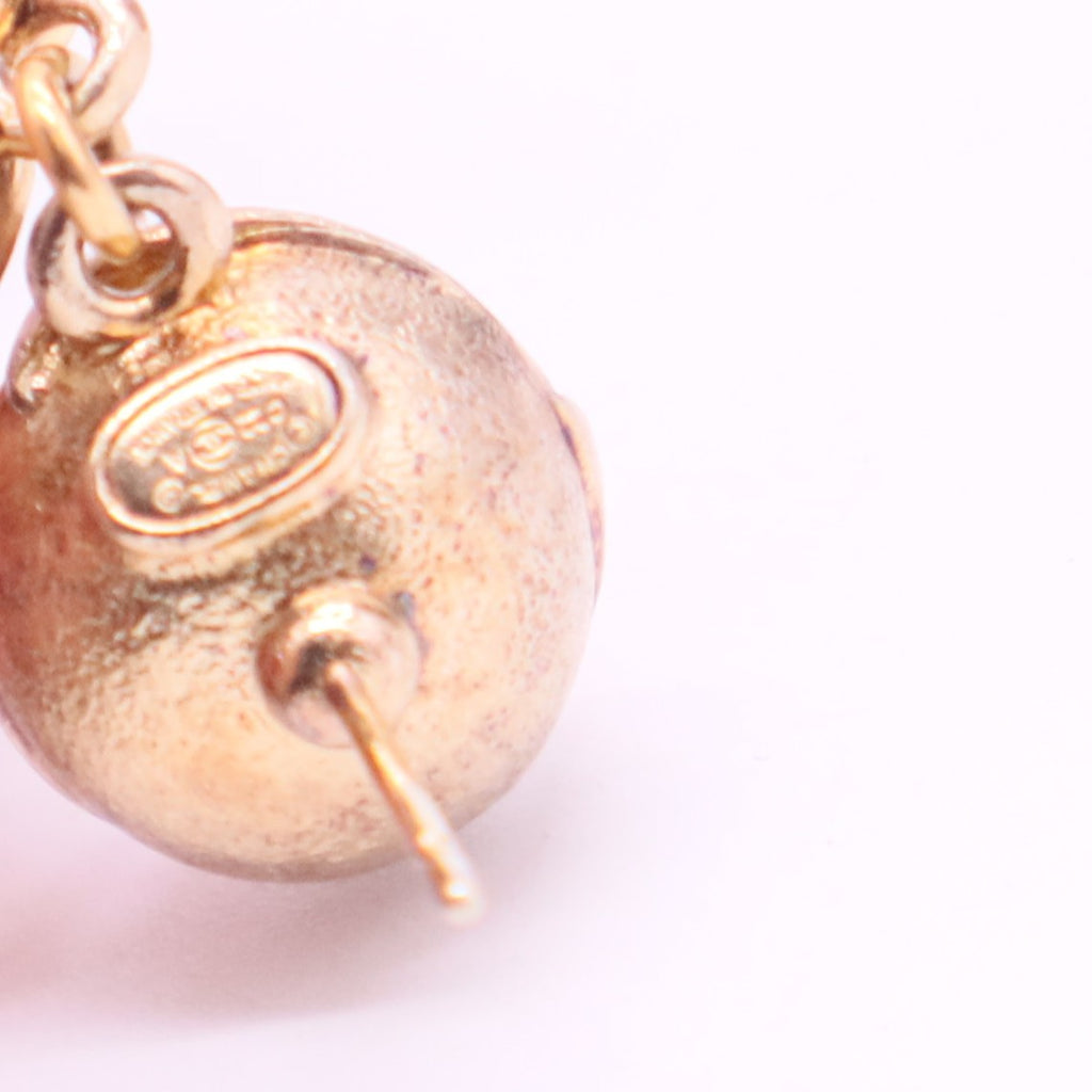 Chanel Gold-Tone Pink Enamel Crystal CC Drop Earrings twins