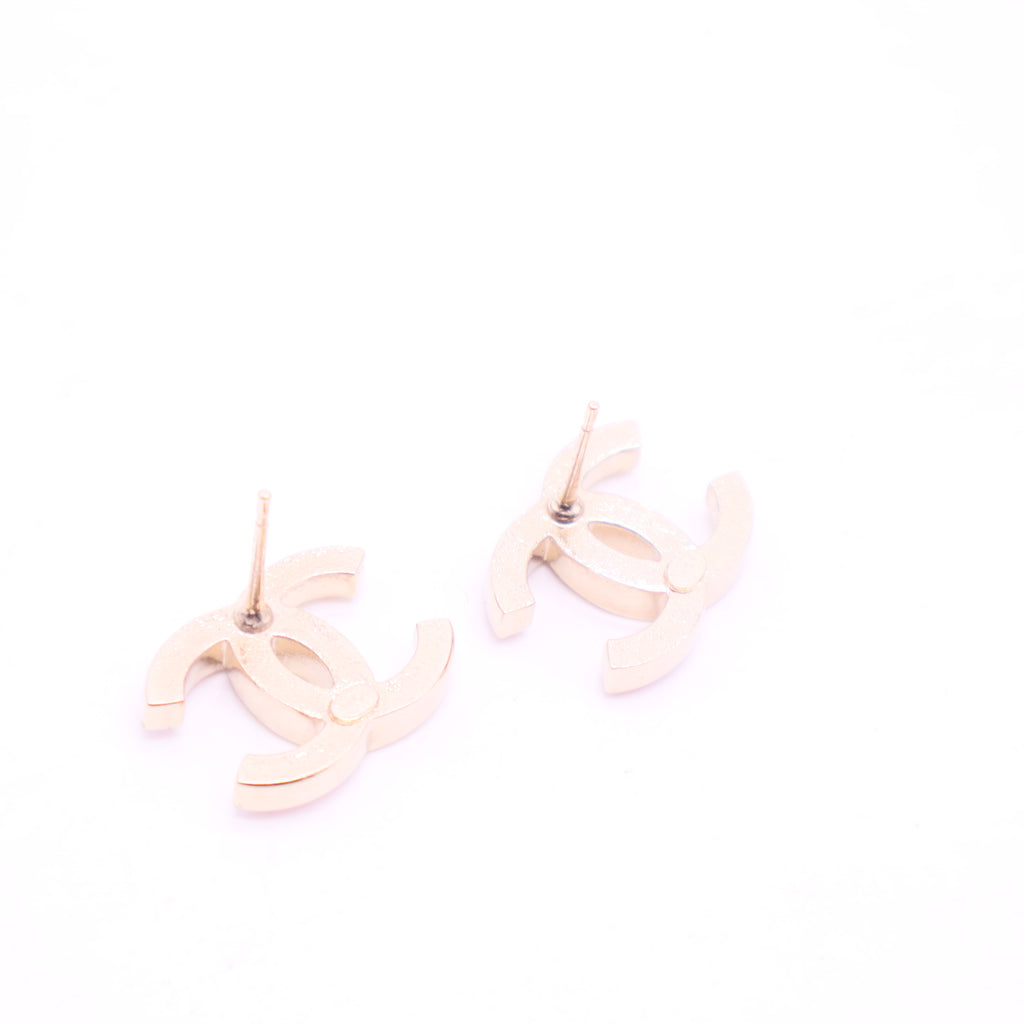 Chanel Gold-Tone Pink Enamel CC Logo Stud Earrings twins