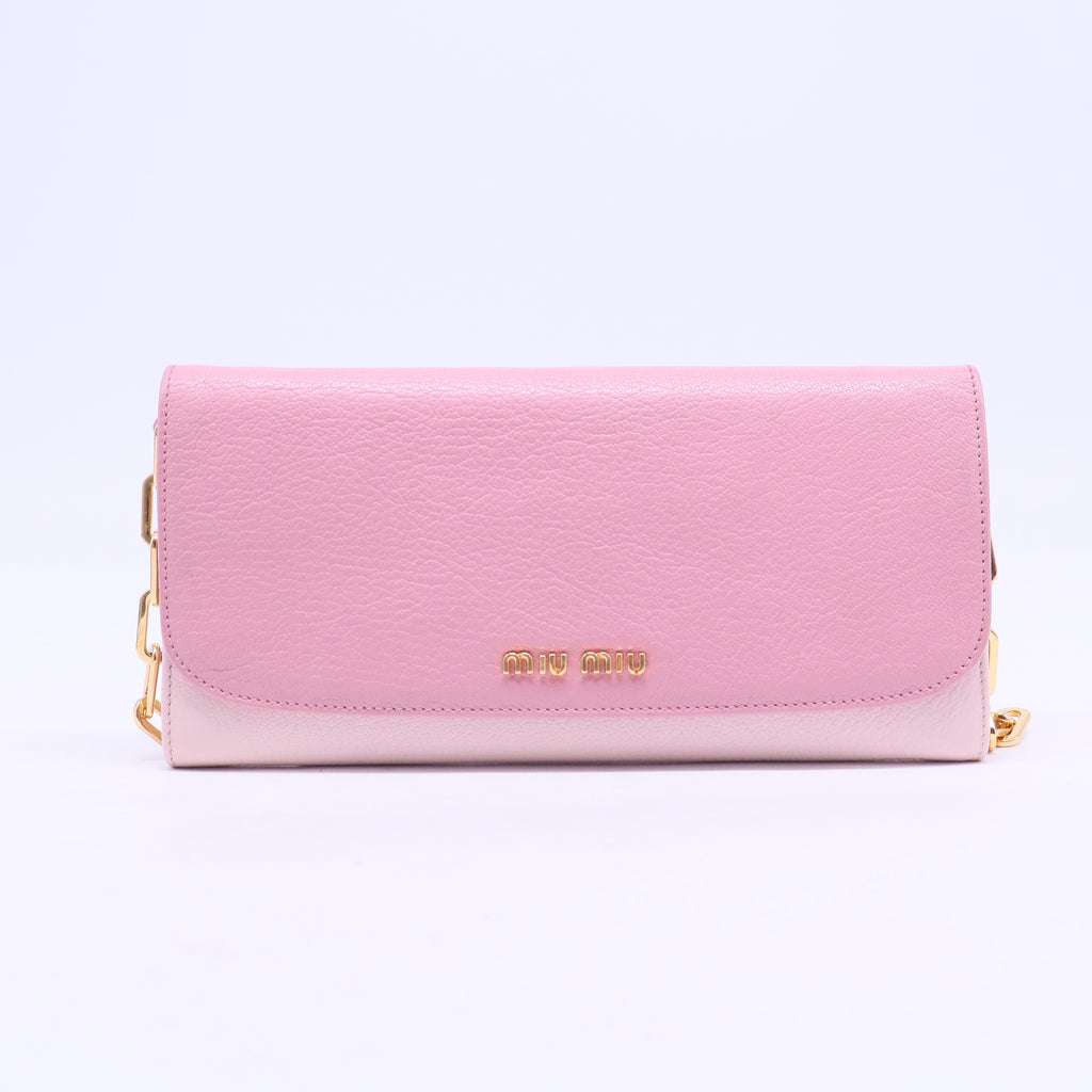Madras Leather Chain Shoulder Wallet Bag Pink W20737