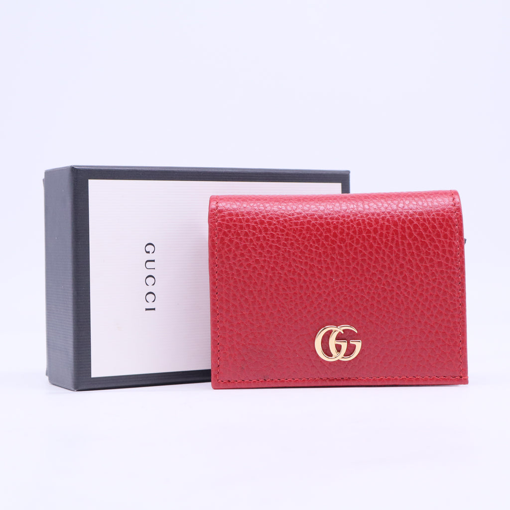 Pebbled Calfskin GG Marmont Card Case Hibiscus Red W20801