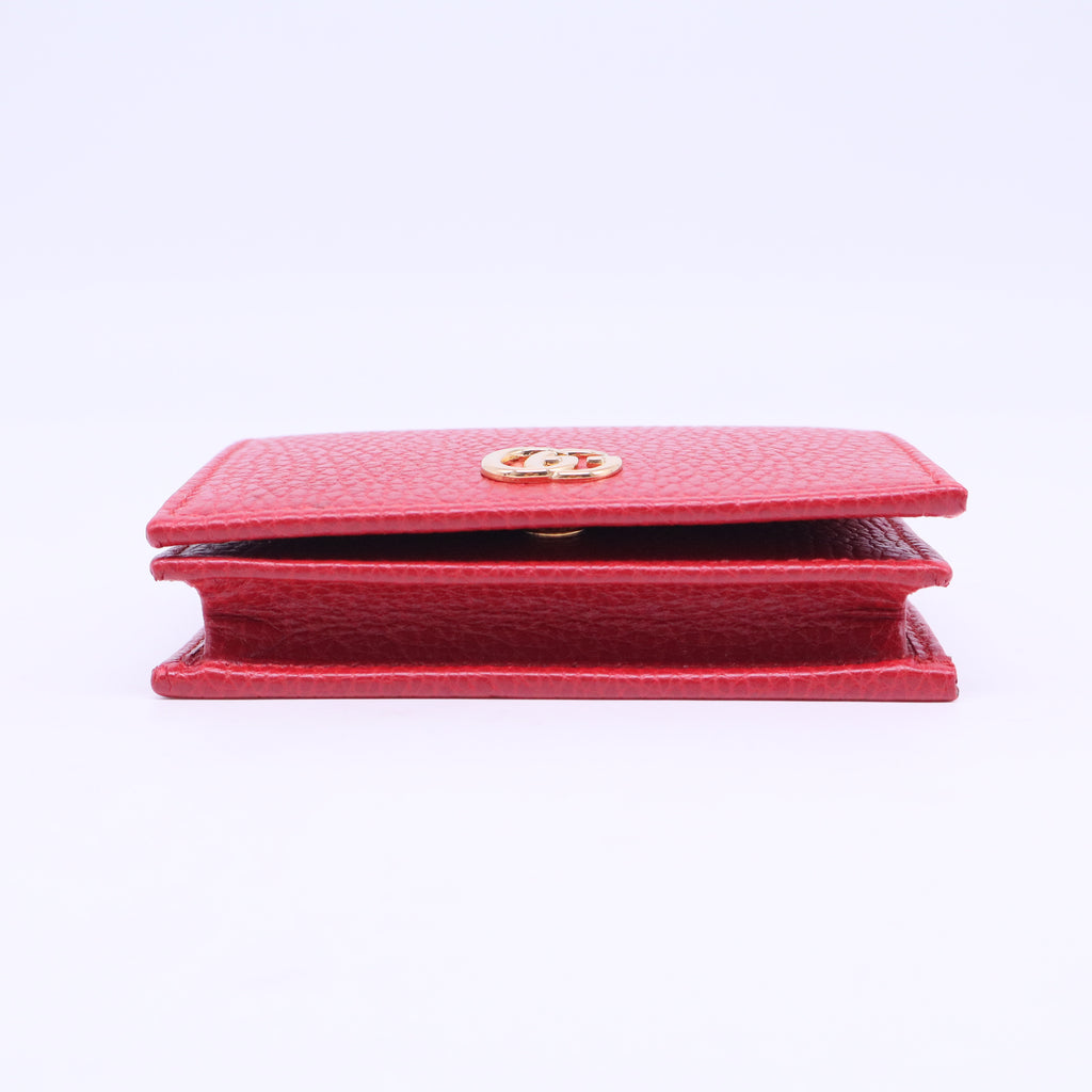 Pebbled Calfskin GG Marmont Card Case Hibiscus Red W20801