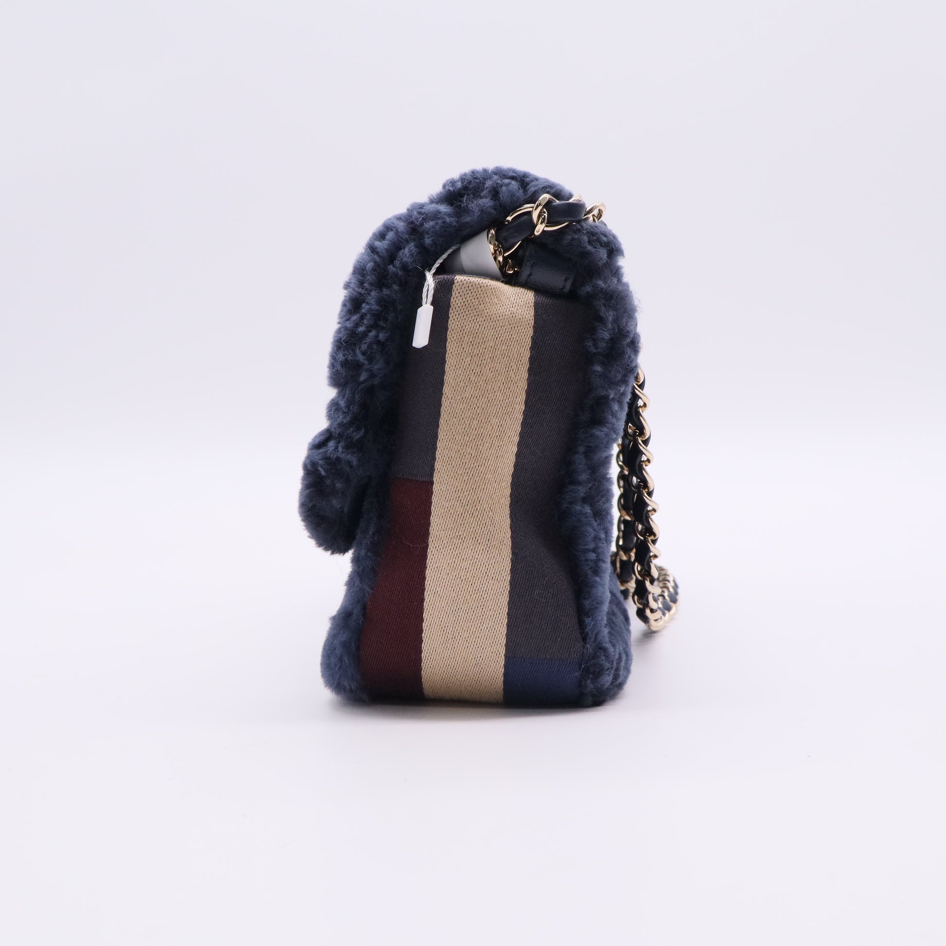 Chanel CC Bar Chain Handle Flap Bag Quilted Shearling Twins LDJ2700