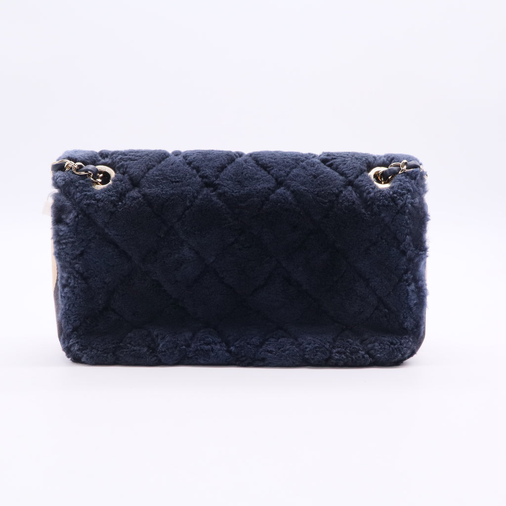 Chanel CC Bar Chain Handle Flap Bag Quilted Shearling Twins LDJ2700